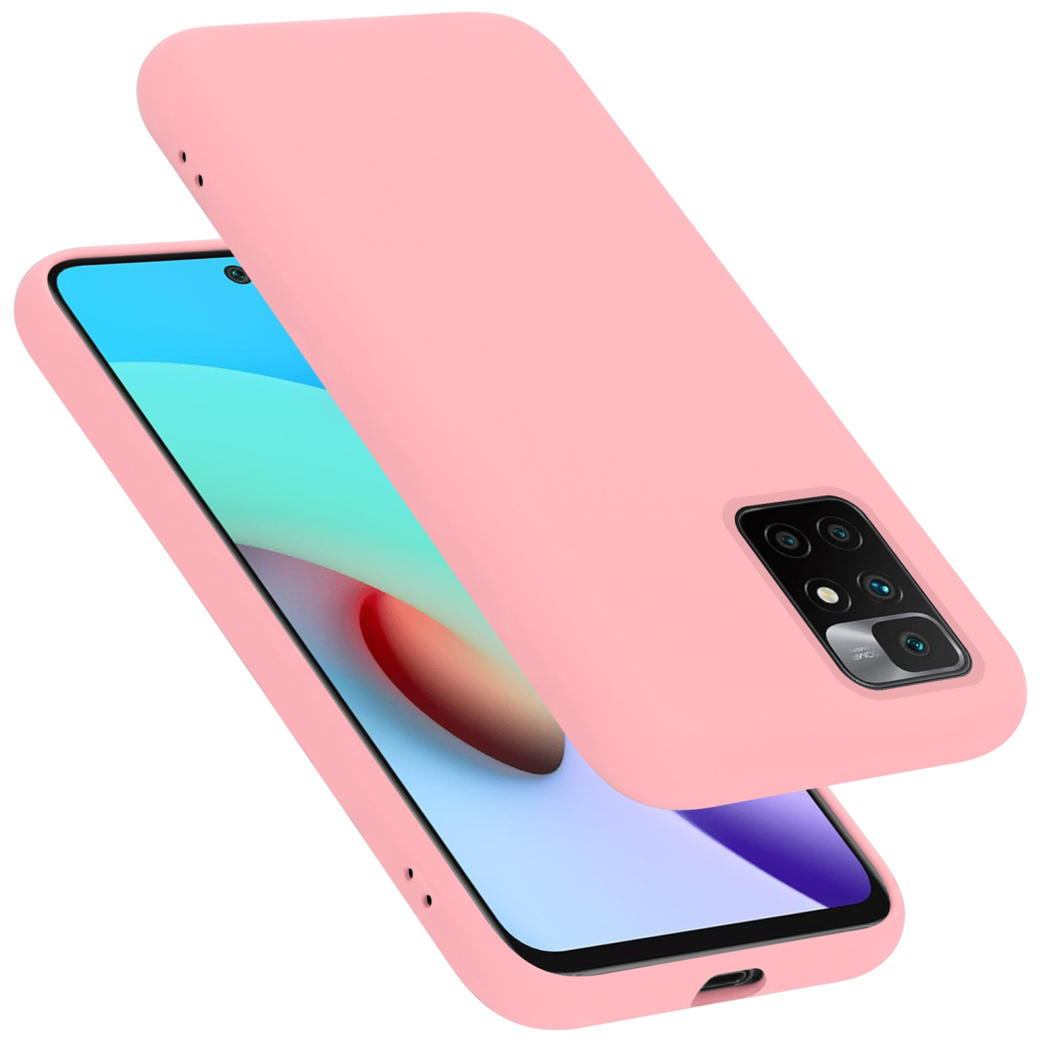 Rosa Handyhülle mit zwei Hüllen. Das Telefon ist innen. Einfarbige rosa Farbe.