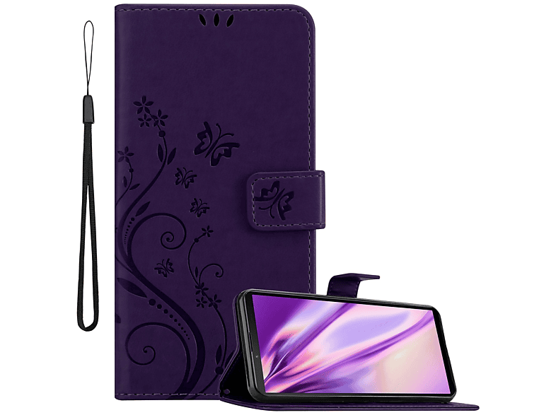 CADORABO Hülle Blumen Muster Flower Case, Bookcover, Sony, Xperia 10 III, FLORAL DUNKEL LILA