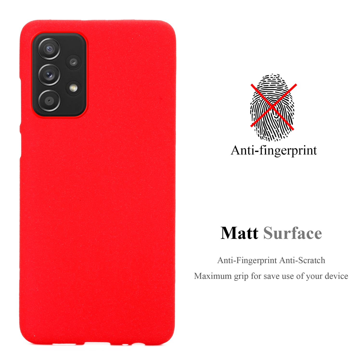 Custodia rossa per telefono con anti-impronta e superficie opaca. Nessun segno di impronta digitale mostrato.
