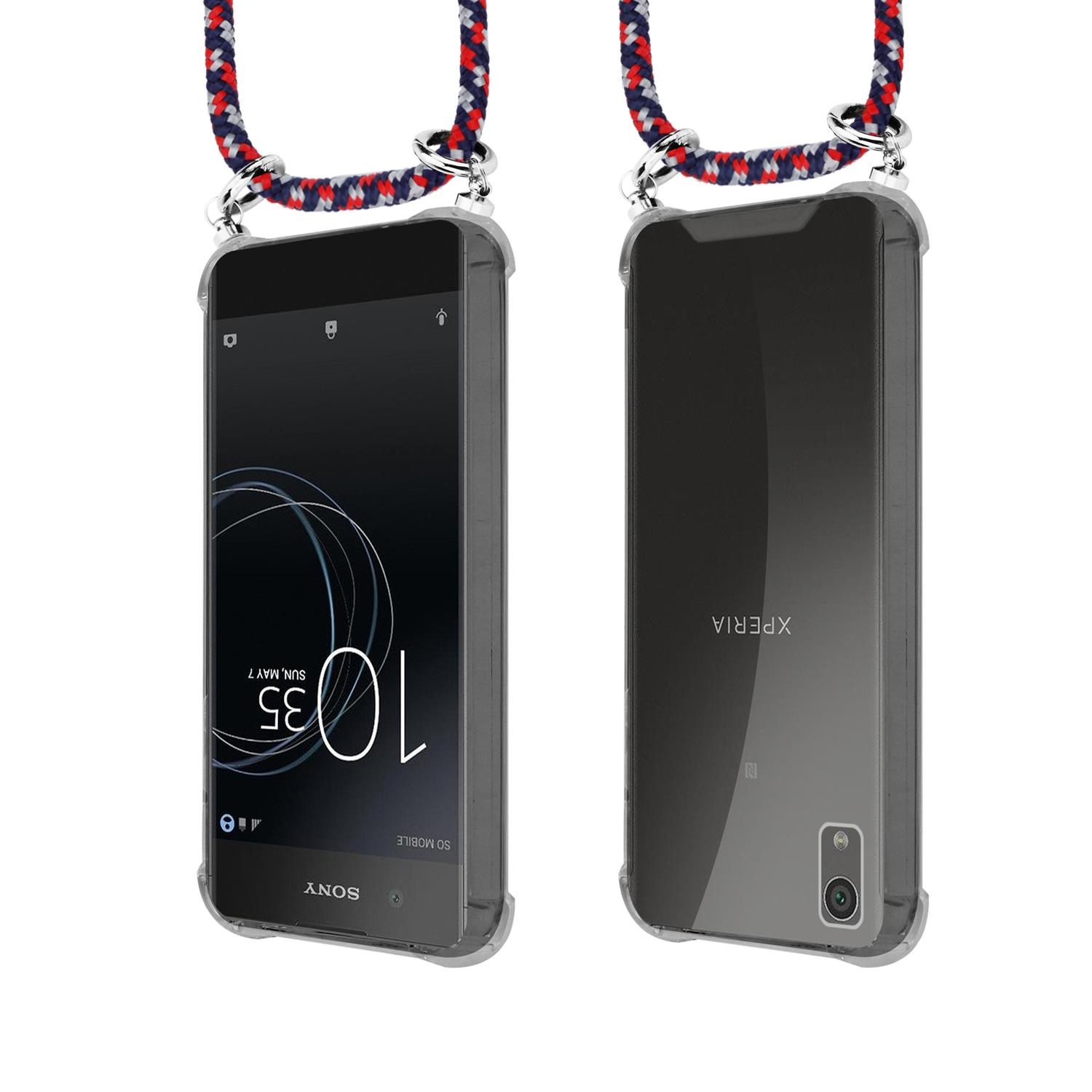 CADORABO Verstellbare Handykette, Backcover, Sony, Xperia XA1 PLUS, ROT BLAU WEIß