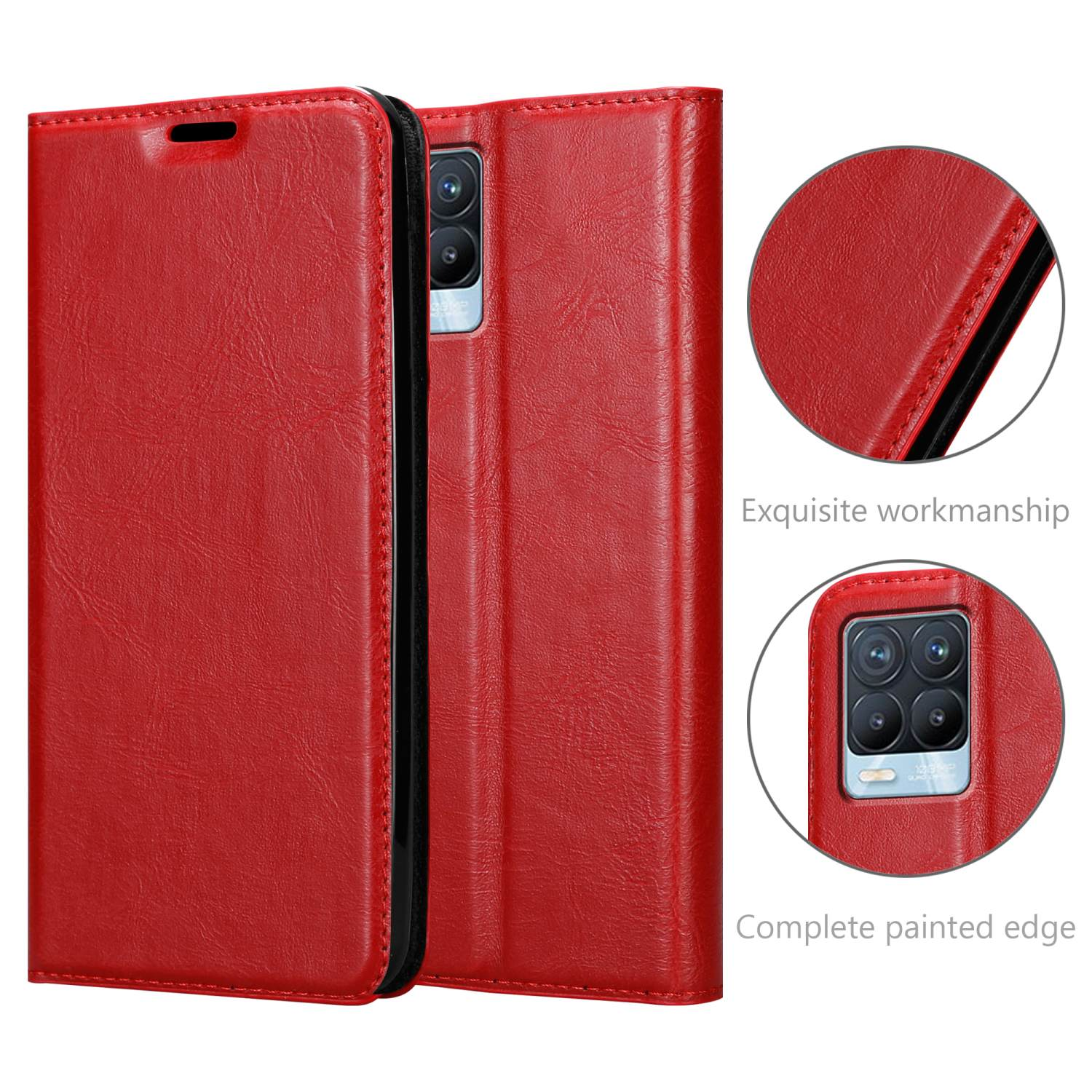 Rote Leder-Handyhülle mit komplett lackiertem Rand und exquisiter Verarbeitung.