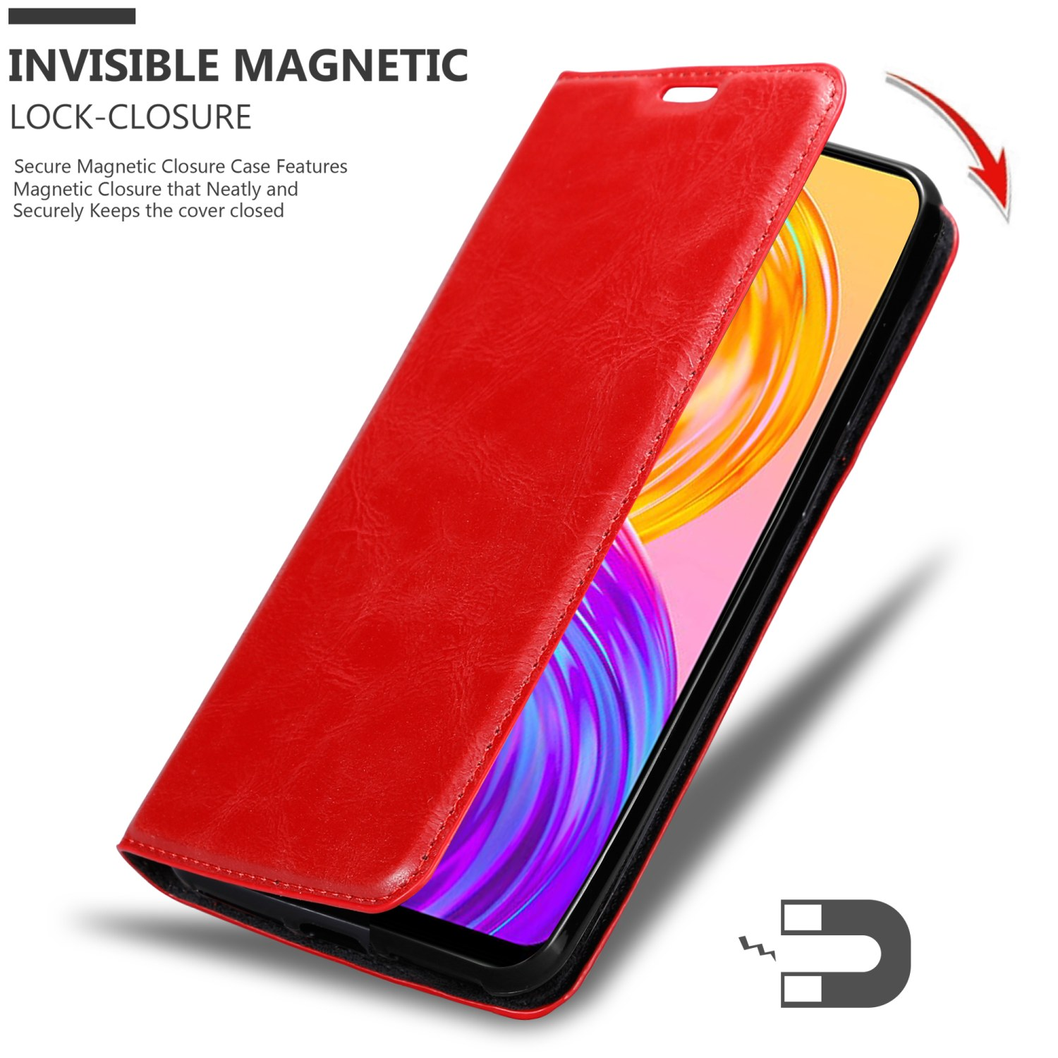 / Magnet, 4G Book Realme, PRO, 8 APFEL Invisible Hülle Bookcover, 8 CADORABO ROT