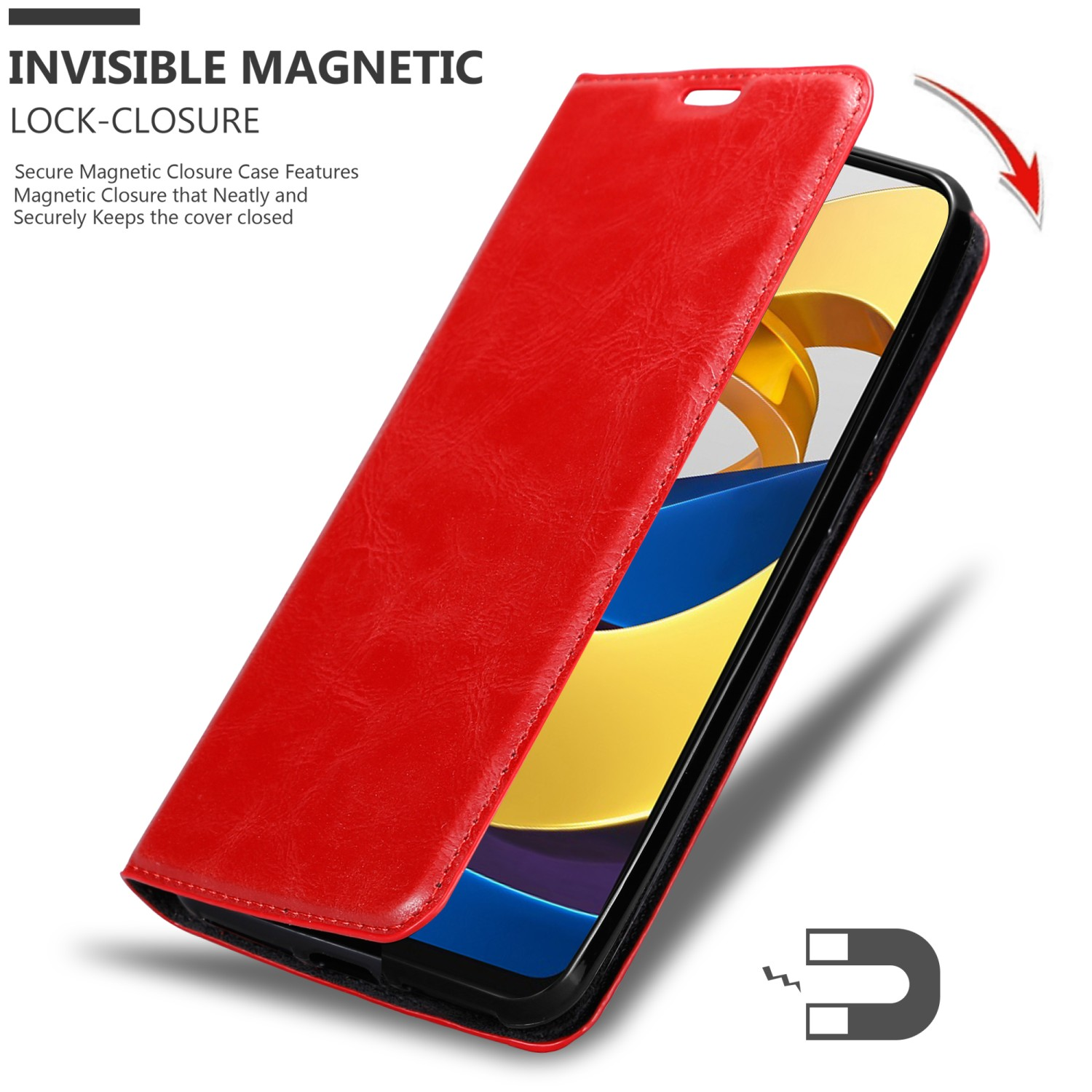 Hülle Invisible APFEL Xiaomi, POCO Magnet, CADORABO PRO 5G, Book ROT M4 Bookcover,