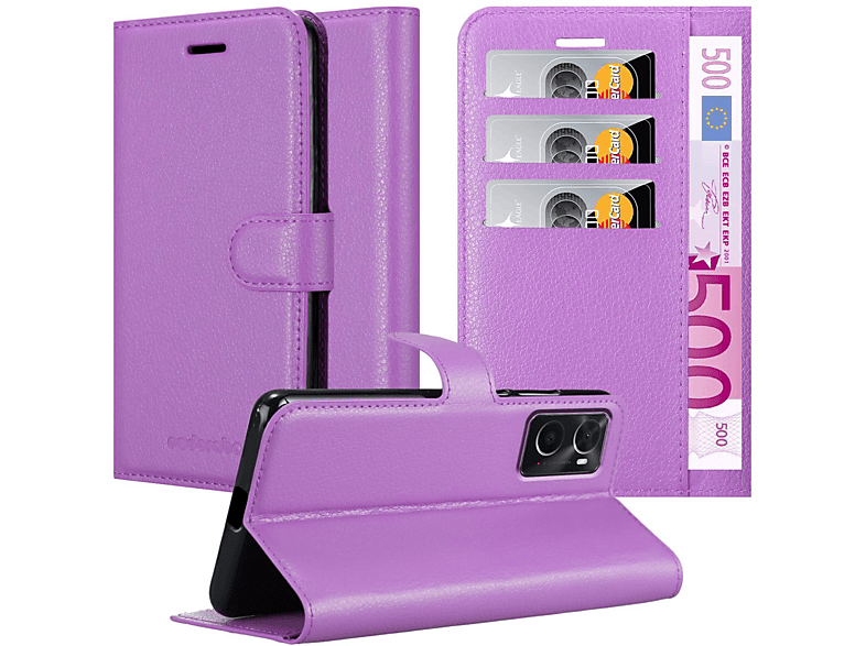 CADORABO Book Hülle Standfunktion, Bookcover, Oppo, A36 / A76 / A96 4G / K10 4G / Realme 9i, MANGAN VIOLETT