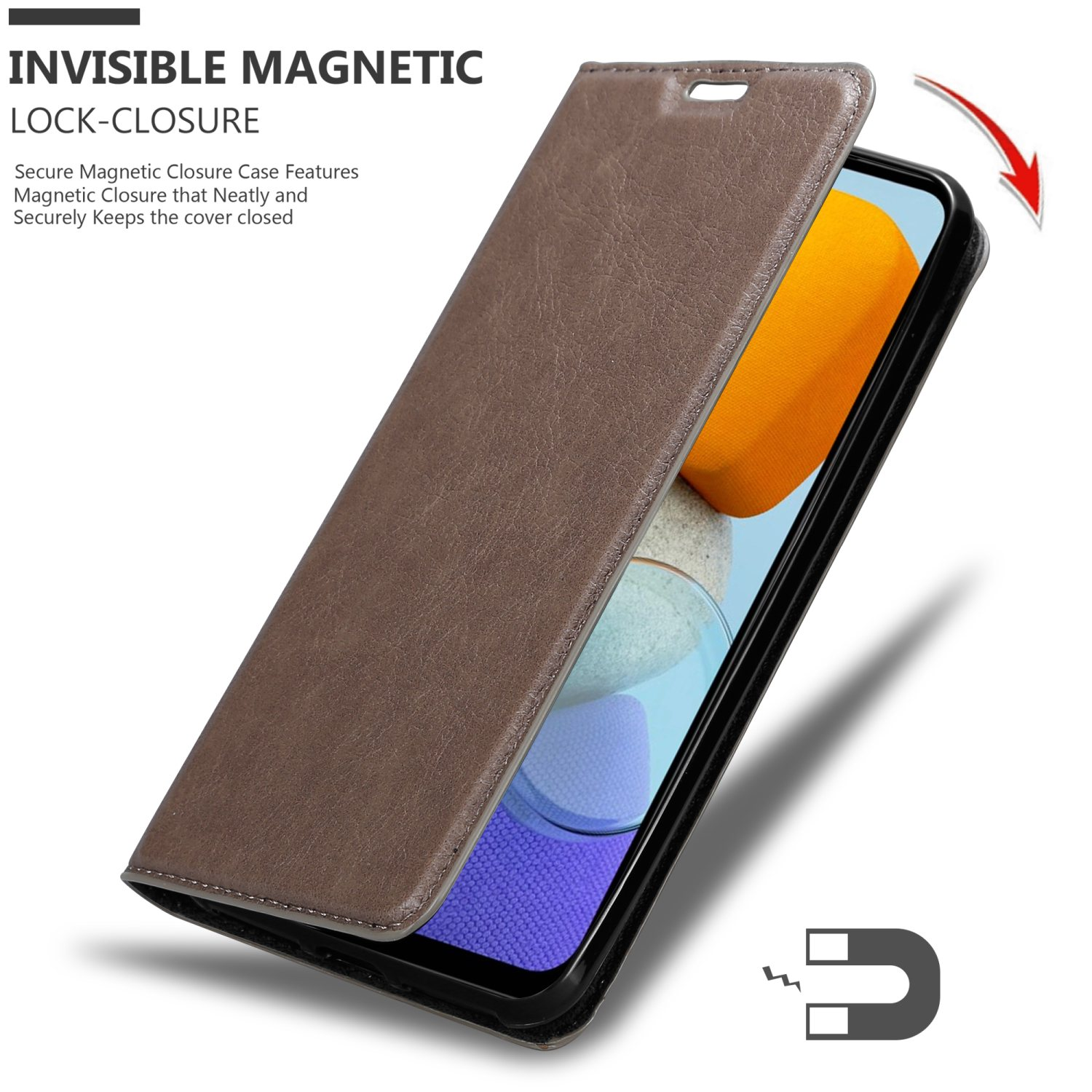 CADORABO Book Hülle Invisible Magnet, Samsung, KAFFEE BRAUN Galaxy M23 Bookcover, 5G