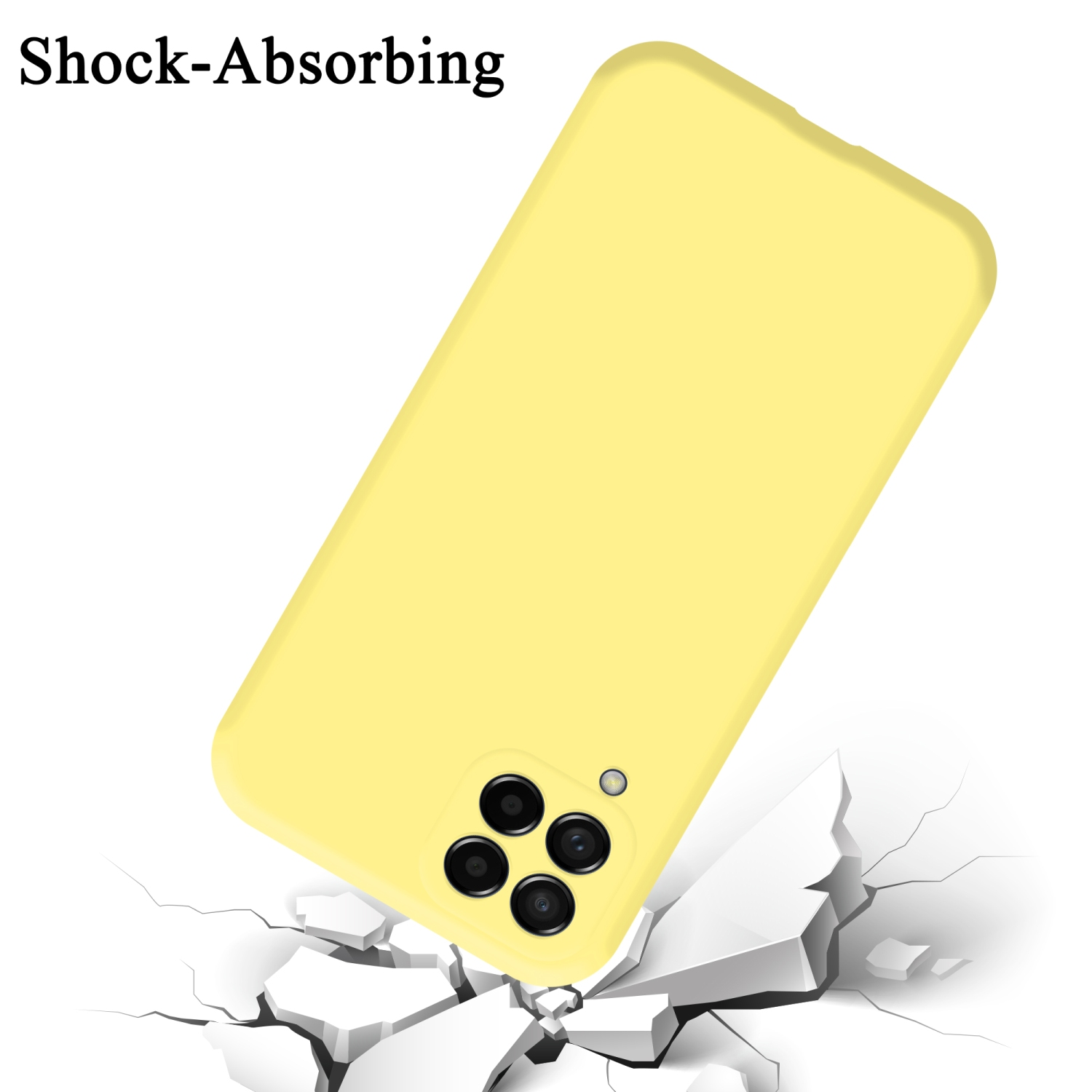 Gelbe Handyhülle. Text: Shock-Absorbing.