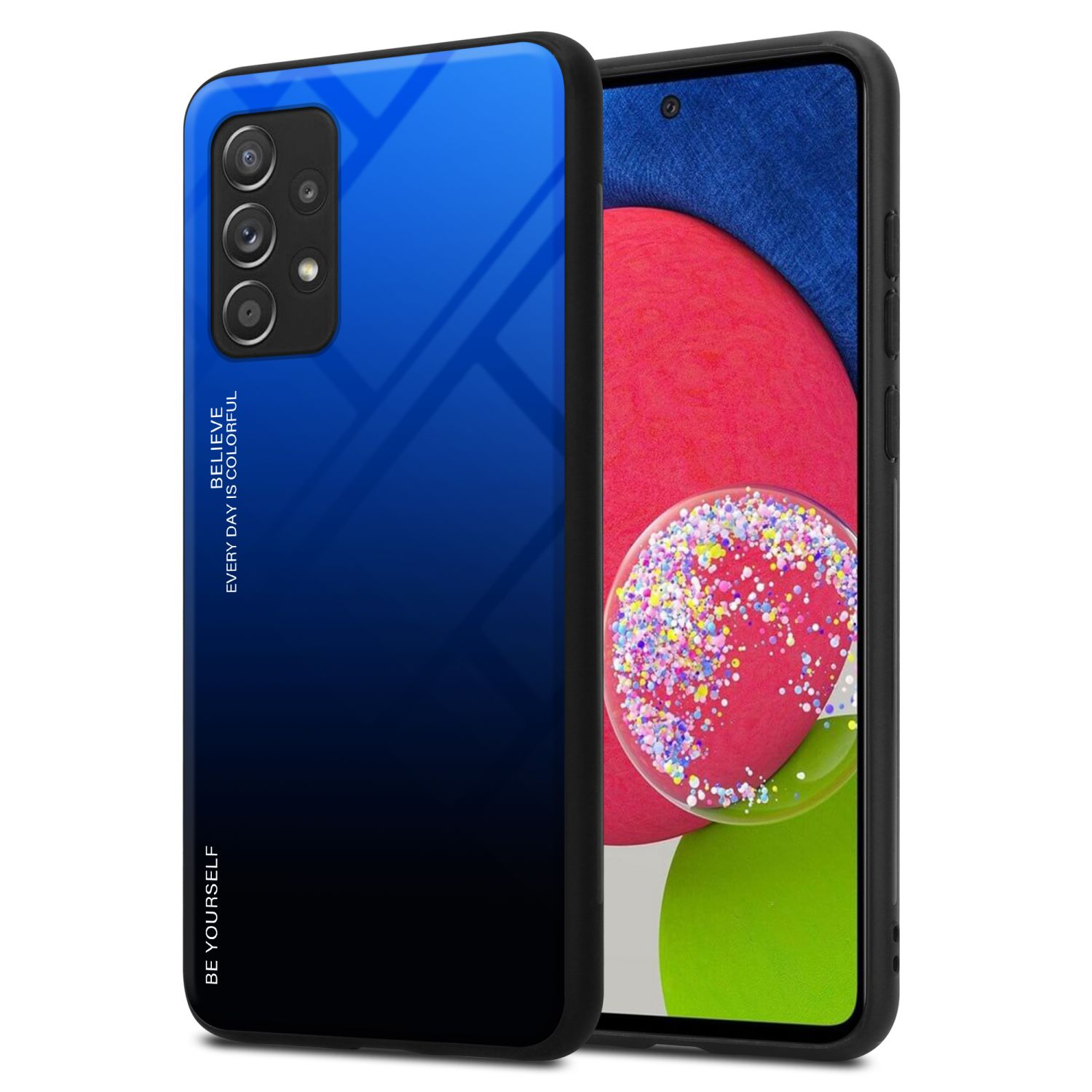 CADORABO Hülle aus BLAU Farben / SCHWARZ / (4G - A52s, Samsung, Backcover, A52 TPU Silikon 2 Galaxy Glas, 5G)