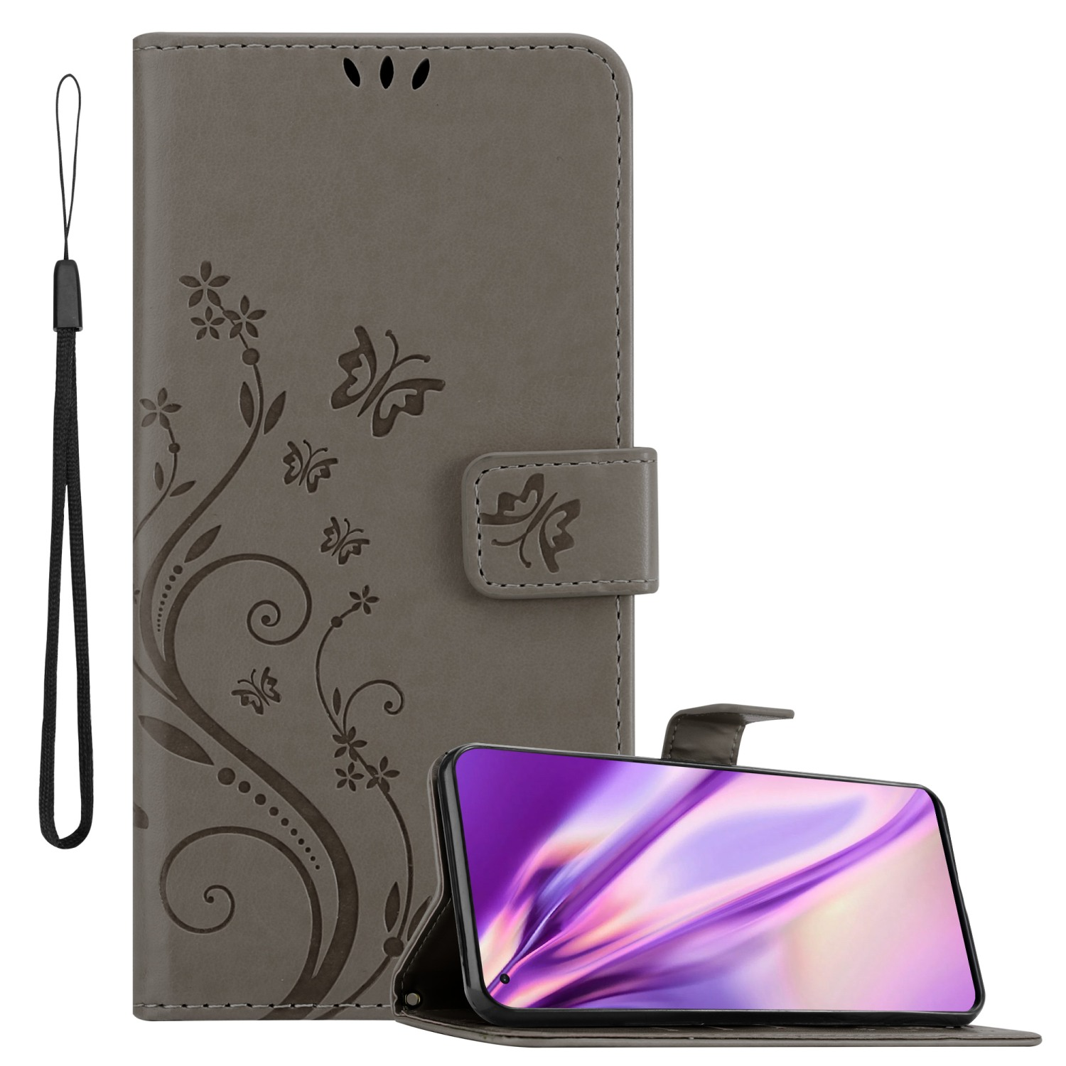 Oppo, Case, PRO, FIND X5 Blumen Bookcover, Muster GRAU Flower FLORAL CADORABO Hülle