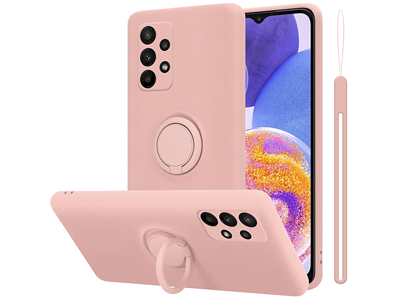 Galaxy A23 Backcover, im LIQUID Silicone Samsung, Style, 4G, CADORABO PINK Hülle Liquid Case Ring