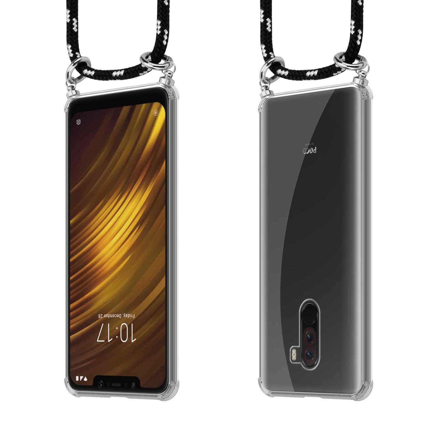 CADORABO Handy Kette Ringen, Pocophone Backcover, Band und abnehmbarer Xiaomi, mit Hülle, Kordel F1, SILBER SCHWARZ Silber