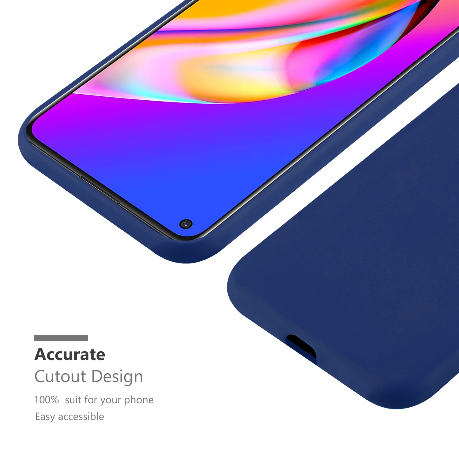 Marineblaue Handyhülle. Präzises Ausschnittdesign. Ausschnitt passend für das Telefon.