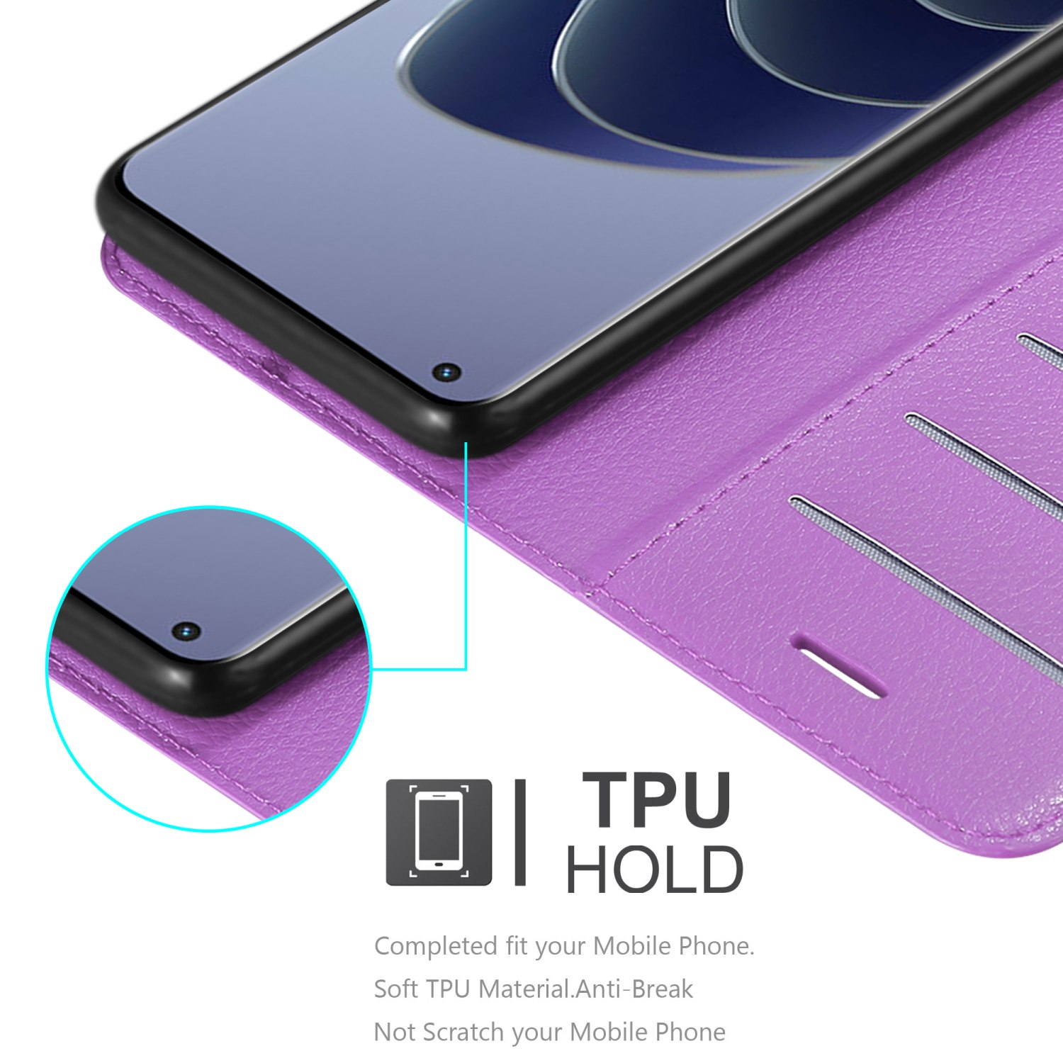 Custodia per telefono viola con telefono. Supporto TPU completato, il telefono è sicuro e anti-rottura.