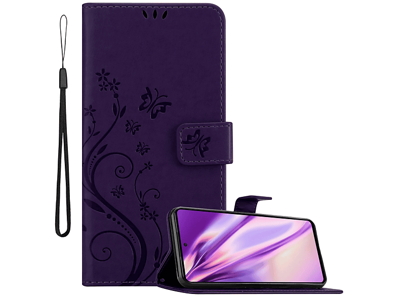 DUNKEL CADORABO Galaxy Samsung, Blumen LILA FLORAL Bookcover, Flower Muster A73 Case, Hülle 5G,