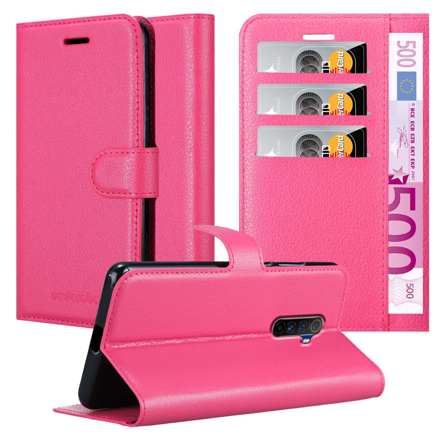Reno CADORABO X2 / PINK Bookcover, Book PRO Hülle Ace, CHERRY Standfunktion, Oppo Realme,