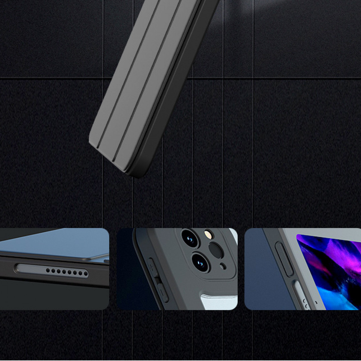 INF Kunststoff, Magnetetui mit Standfunktion schwarz Backcover Kunstleder, für iPad-Hülle TPU, Apple
