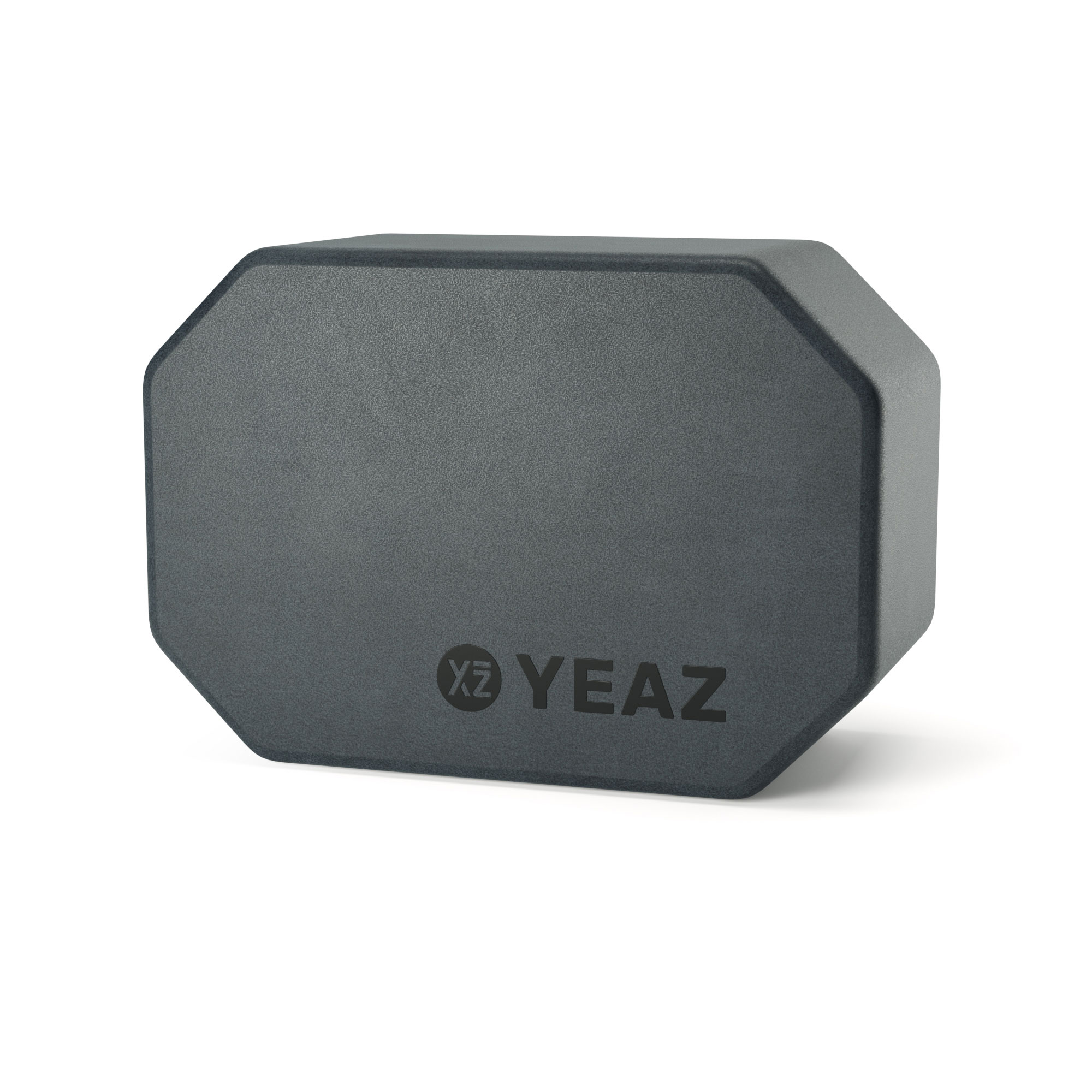 Dunkelgrauer, achteckiger Block mit 'YEAZ'-Logo.