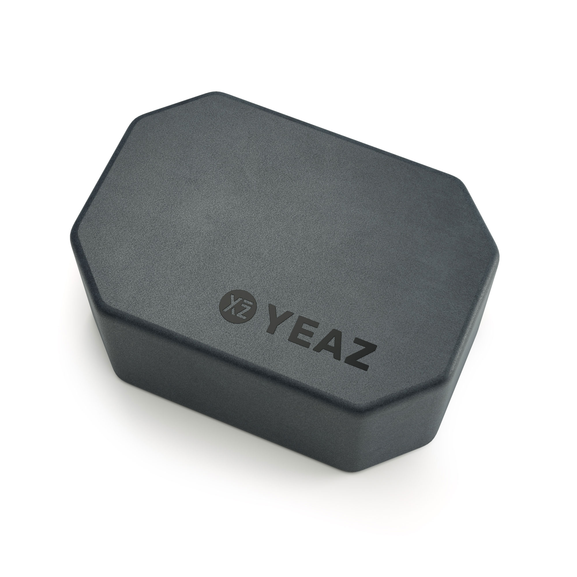 Eine schwarze, achteckige Box mit dem Markennamen 'YEAZ' darauf.
