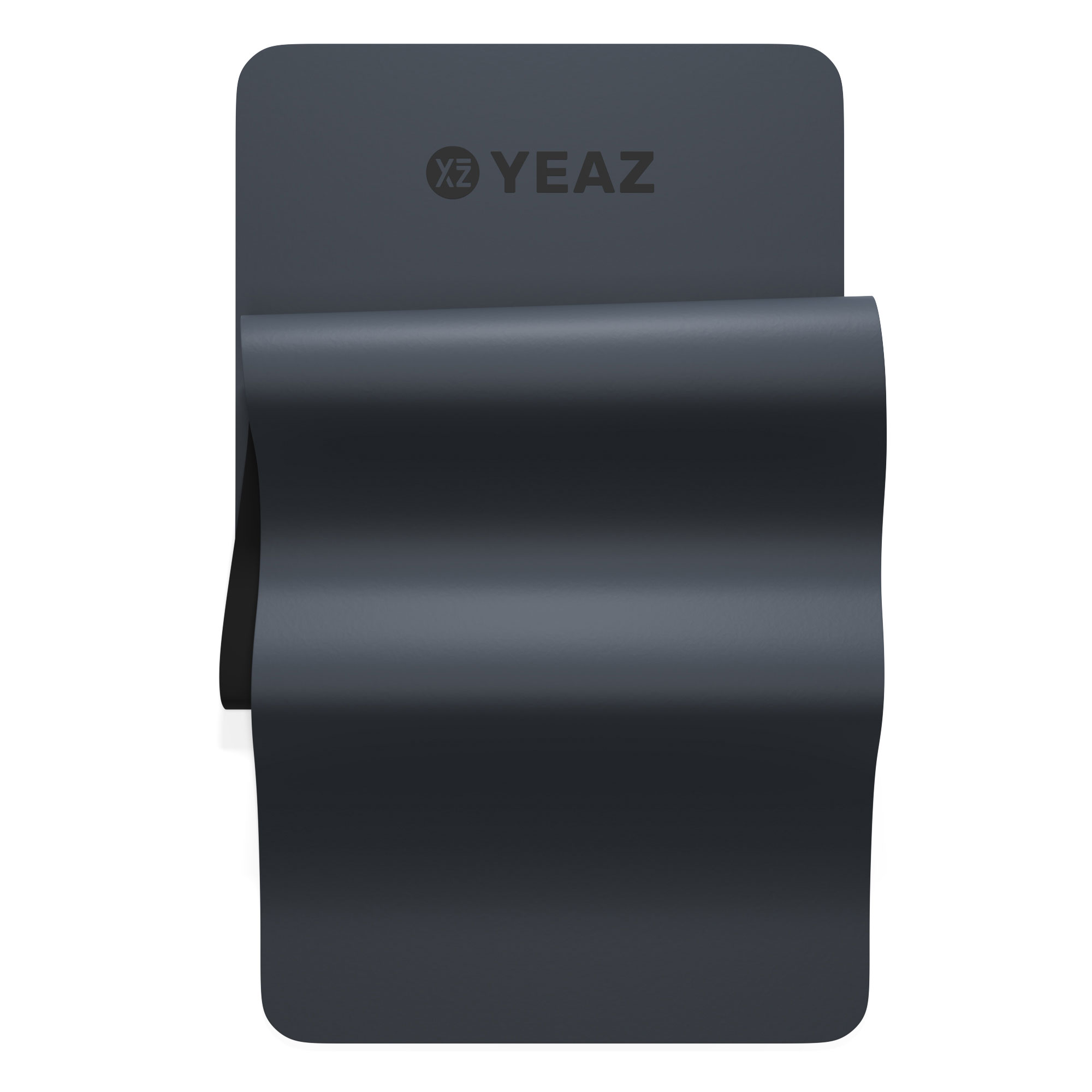 Dunkelgrauer Telefonhalter, mit dem YEAZ-Logo auf der Vorderseite.