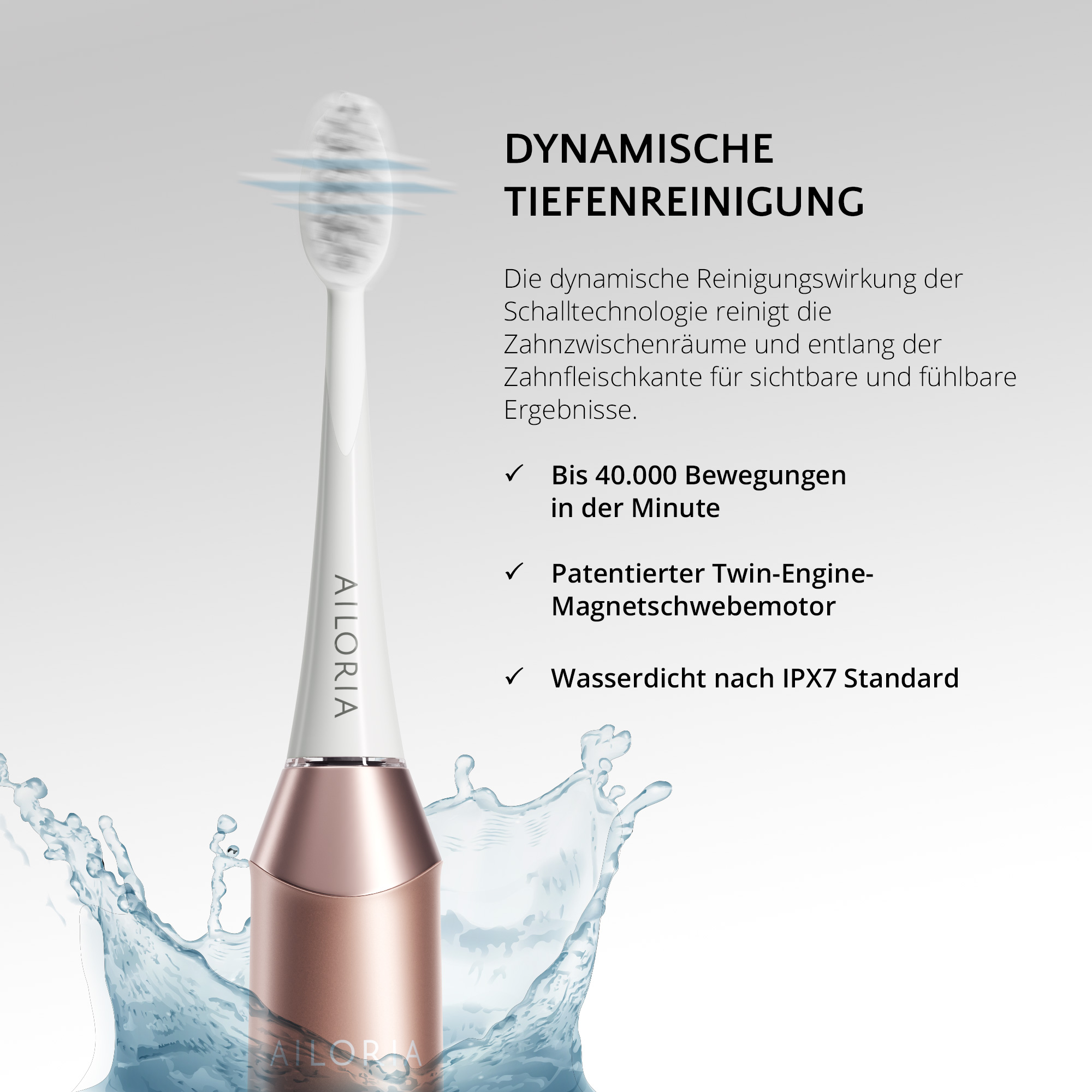 Elektrische Zahnbürste mit Informationen auf Deutsch.