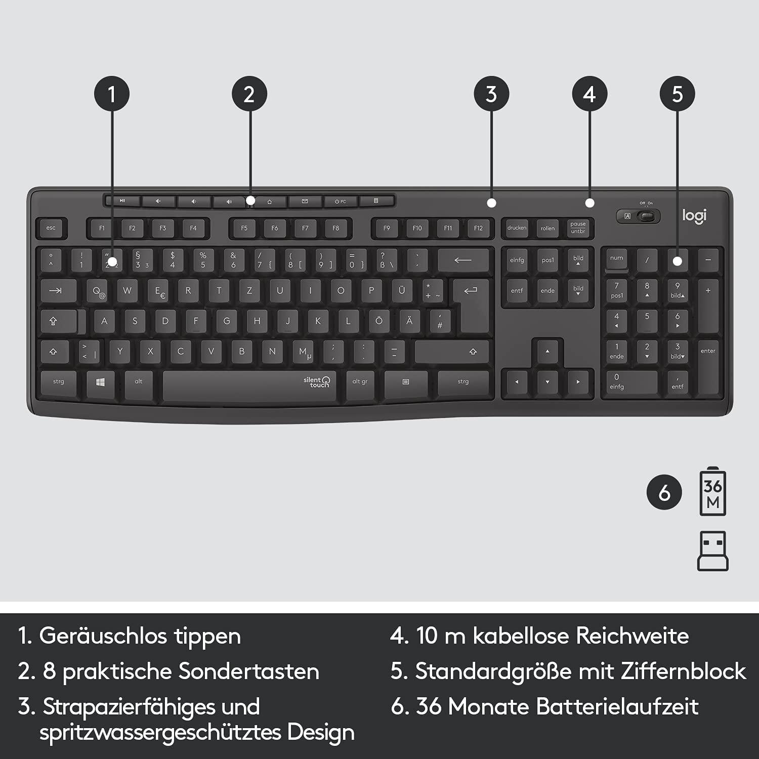 MK295, LOGITECH Schwarz Tastatur-Maus-Set,