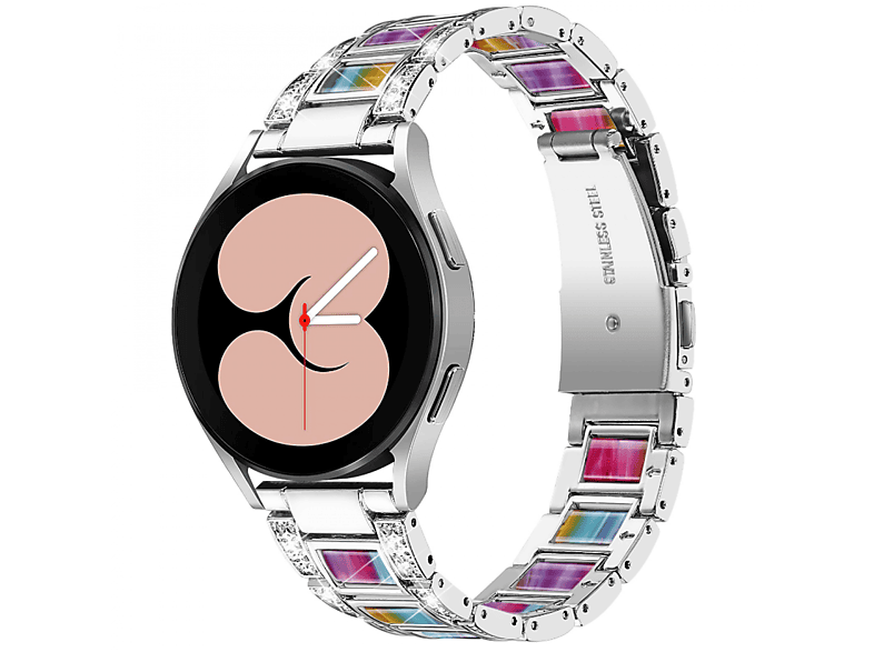INF Uhrarmband, Ersatzarmband, Samsung, Galaxy Watch 20 mm, Silber/Mehrfarbig