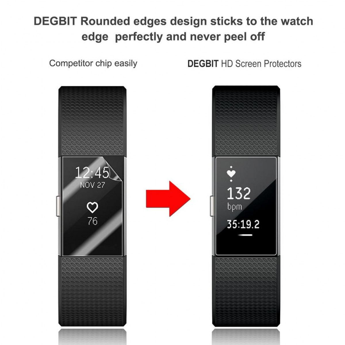 Due smartwatch neri con protezioni per lo schermo e il testo DEGIBIT.