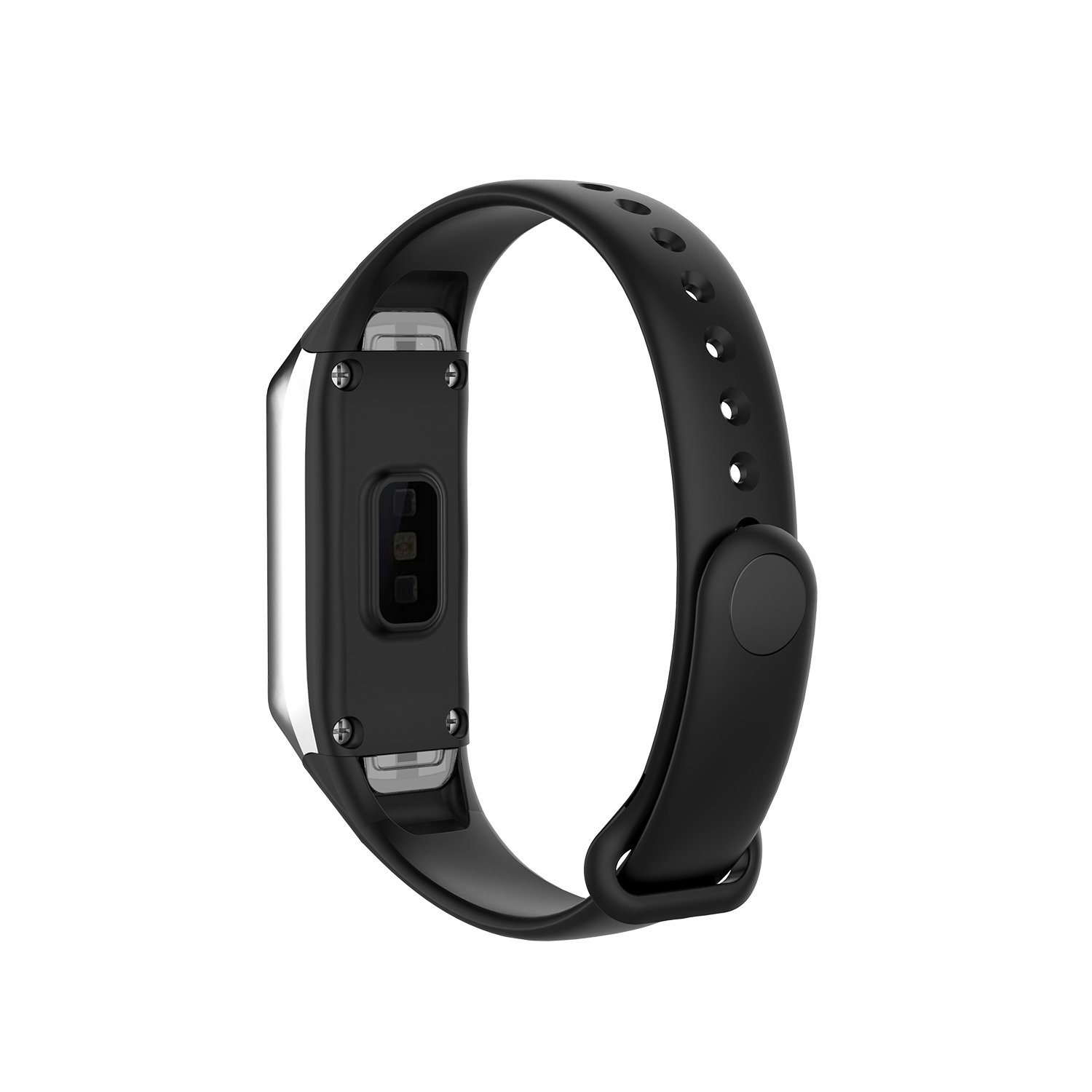 Schwarze Smartwatch mit schwarzem Armband.