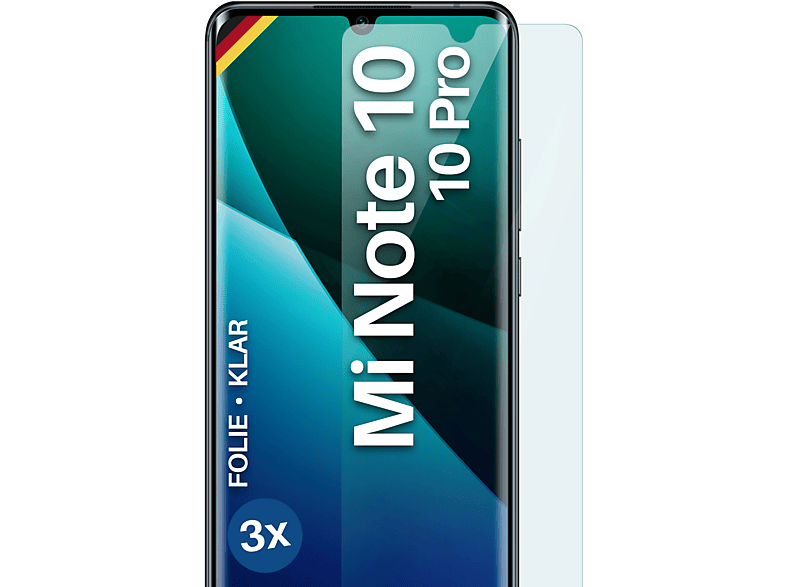 MOEX 3x Schutzfolie, Displayschutz(für 10 10/Note klar Pro) Mi Note Xiaomi