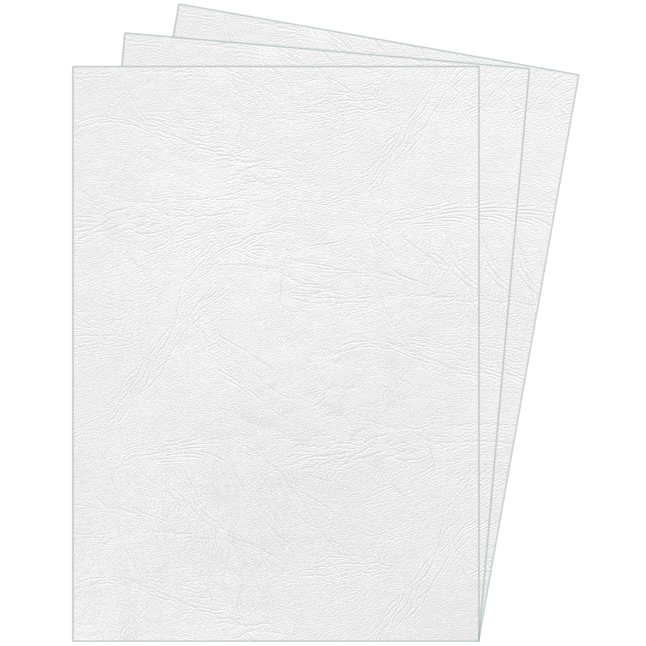Drei weiße, strukturierte Papierbögen sind aufgefächert.
