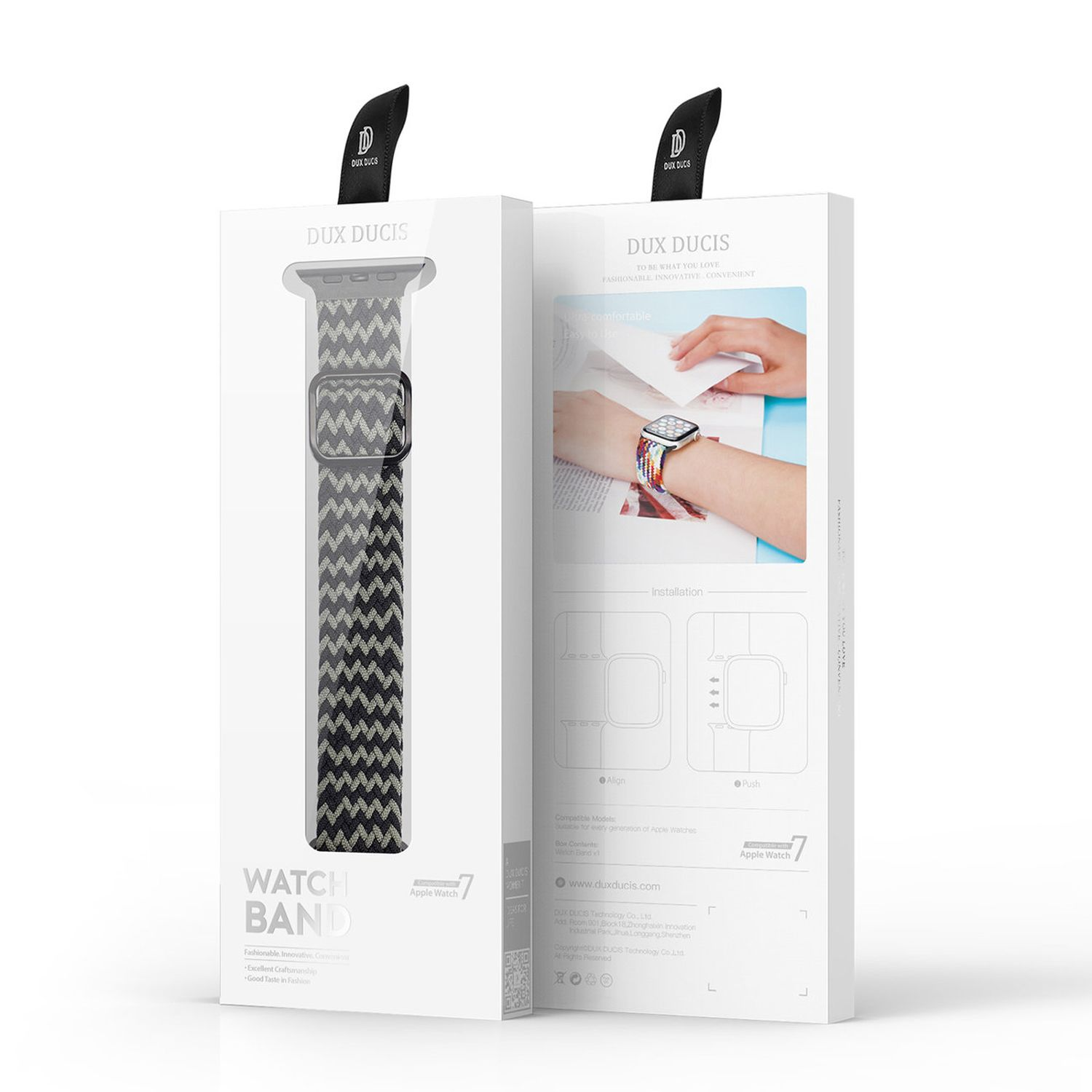 Verpackung für Uhrenarmband mit Armband und Gebrauchsanweisung.