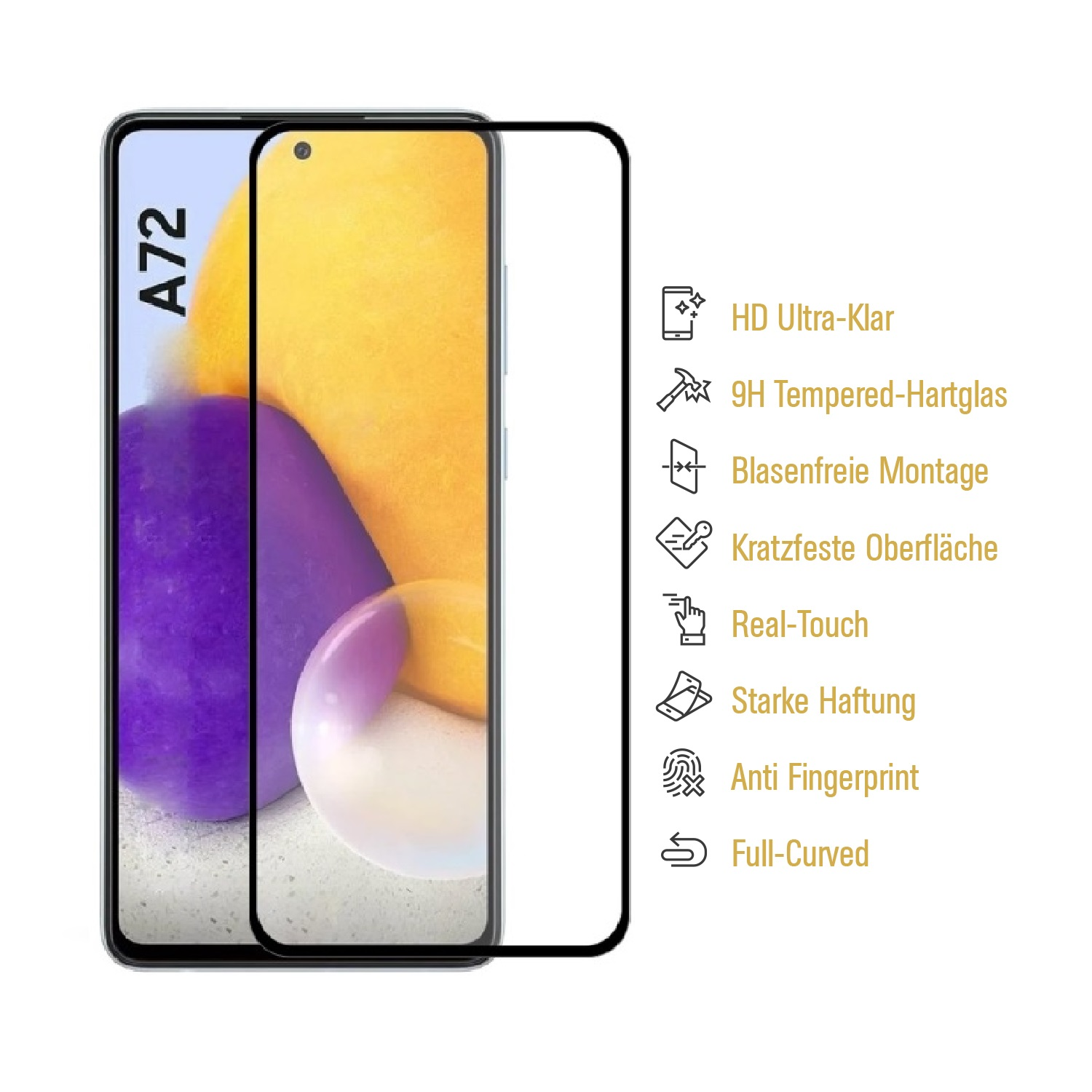 COVER HD Samsung Hartglas Displayschutzfolie(für Galaxy KLAR 9H PROTECTORKING FULL 1x A72)