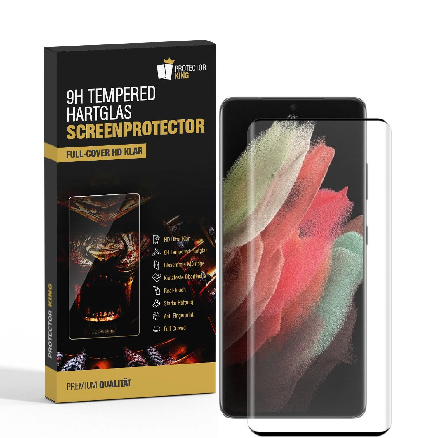 Hartglas PROTECTORKING HD-KLAR 9H S21) Displayschutzfolie(für COVER Galaxy Samsung 6x FULL