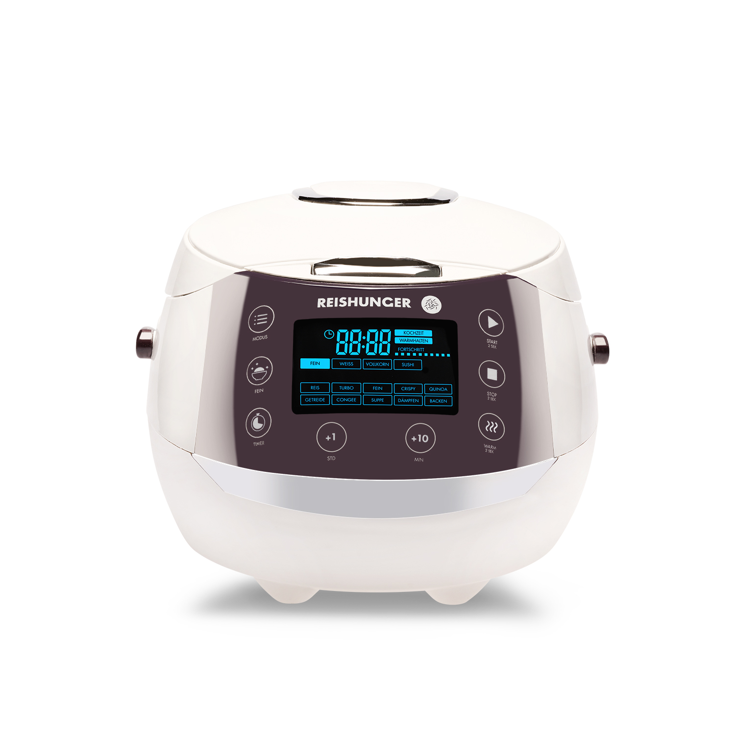 Reiskocher Reiskocher und REISHUNGER Dampfgarer (860 Watt, Digitaler Weiß)
