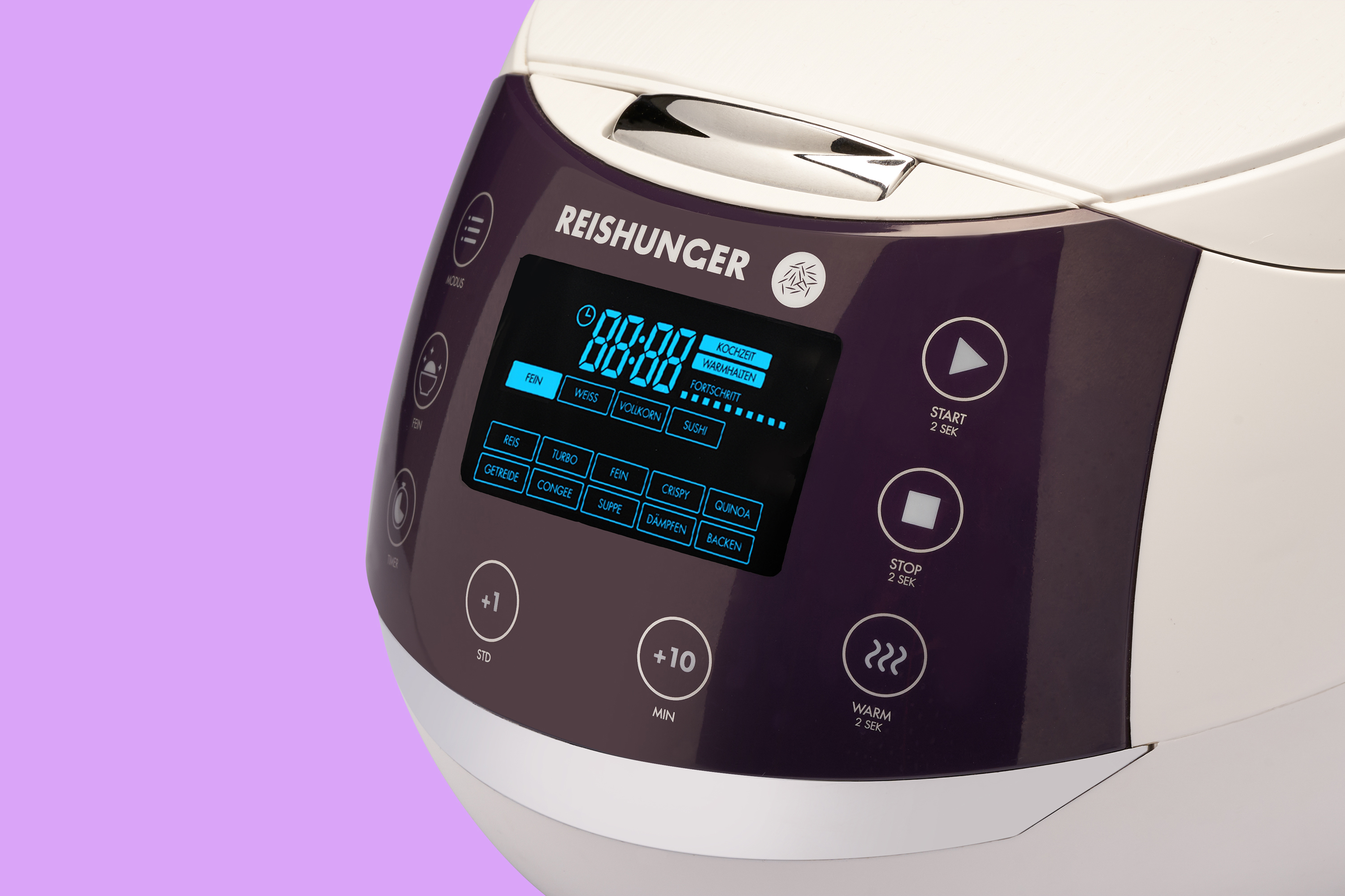 Reiskocher Reiskocher und REISHUNGER Dampfgarer (860 Watt, Digitaler Weiß)