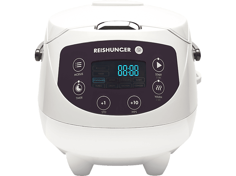 REISHUNGER Digitaler Mini Reiskocher Reiskocher und Dampfgarer (350 Watt, Weiß)