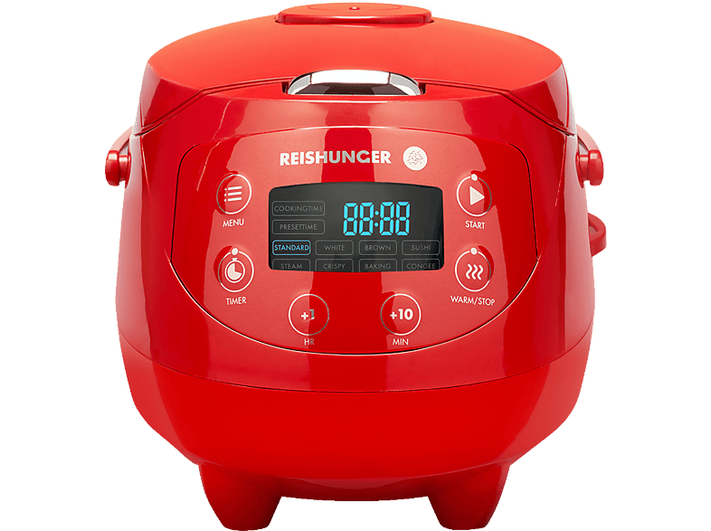 REISHUNGER Digitaler Mini Reiskocher Reiskocher (350 Dampfgarer und Watt, Rot)