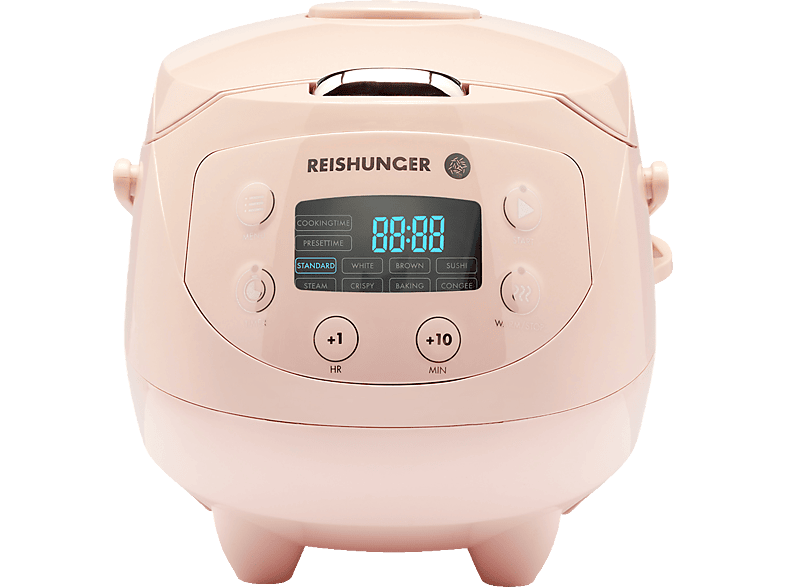 REISHUNGER Digitaler Mini Reiskocher Reiskocher und Dampfgarer (350 Watt, Pink)