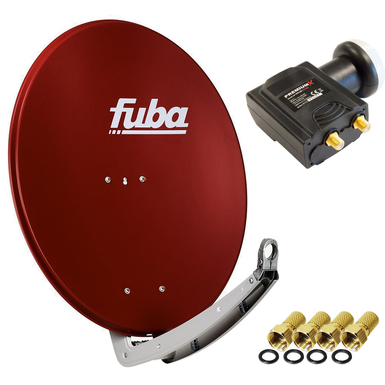 FUBA daa 780 Satellitenantenne Aluminium Twin (78 in Twin LNB) Anlage 4KDELUXE 3D LNB HDTV Sat cm, Rot Sat