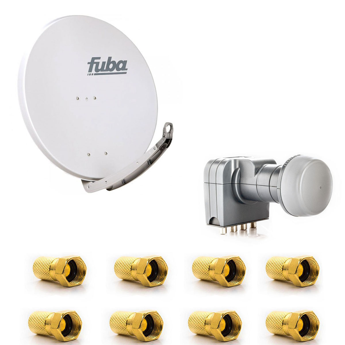 F-Stecker Anlage FUBA 850 DAA cm, LNB) Grau 417 G 85cm Alu Quad Sat LNB 8x (85 Quad DEK Satellitenantenne