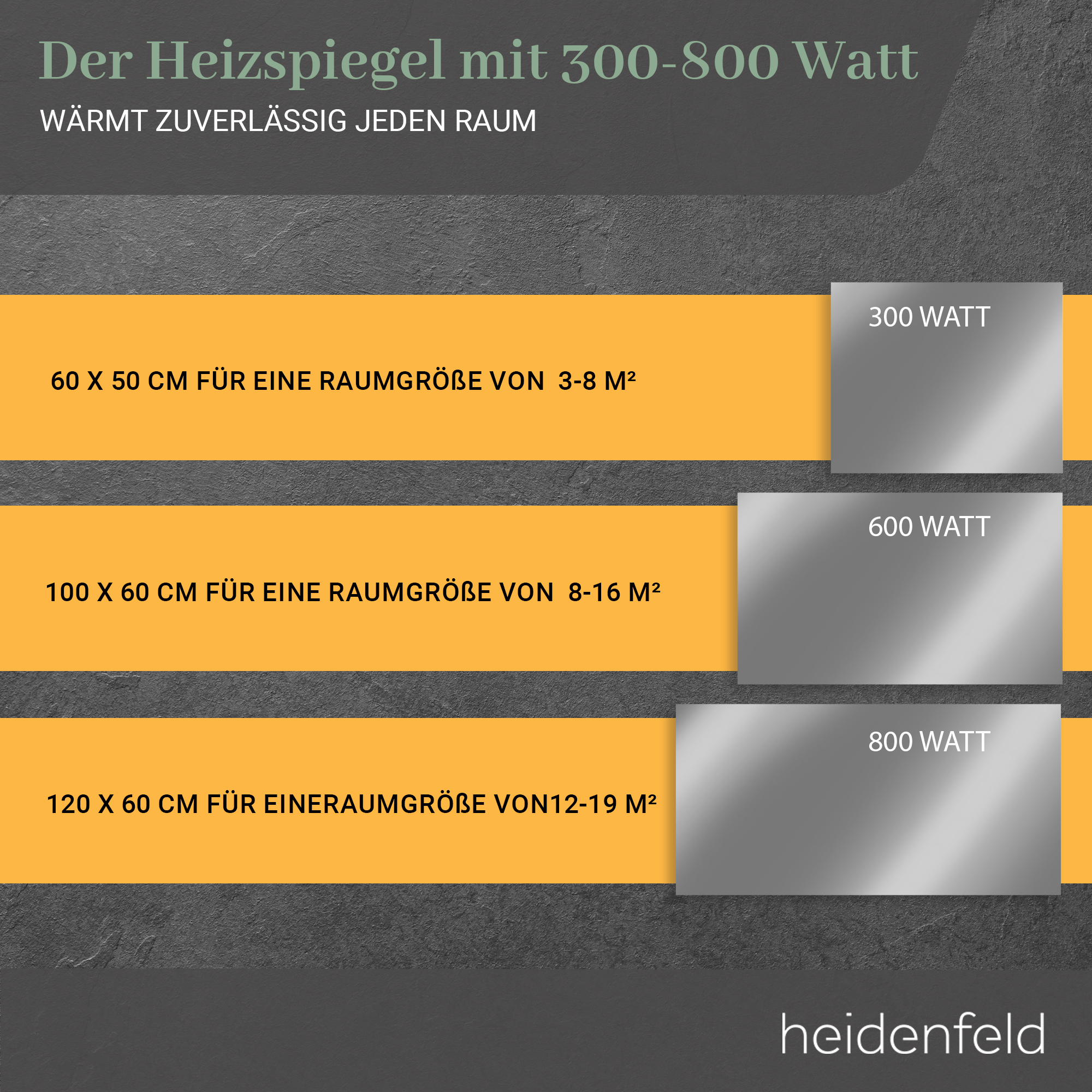 Watt) HEIDENFELD (600 HF-HS100 Heizspiegel