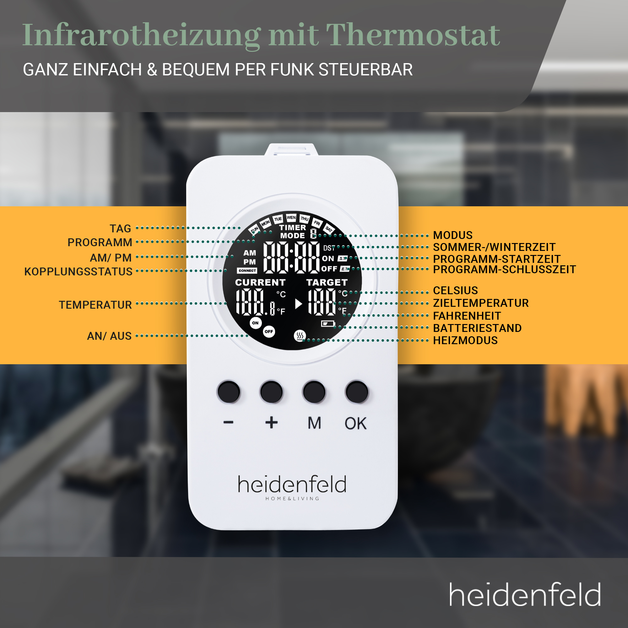 Watt) HEIDENFELD (600 HF-HS100 Heizspiegel