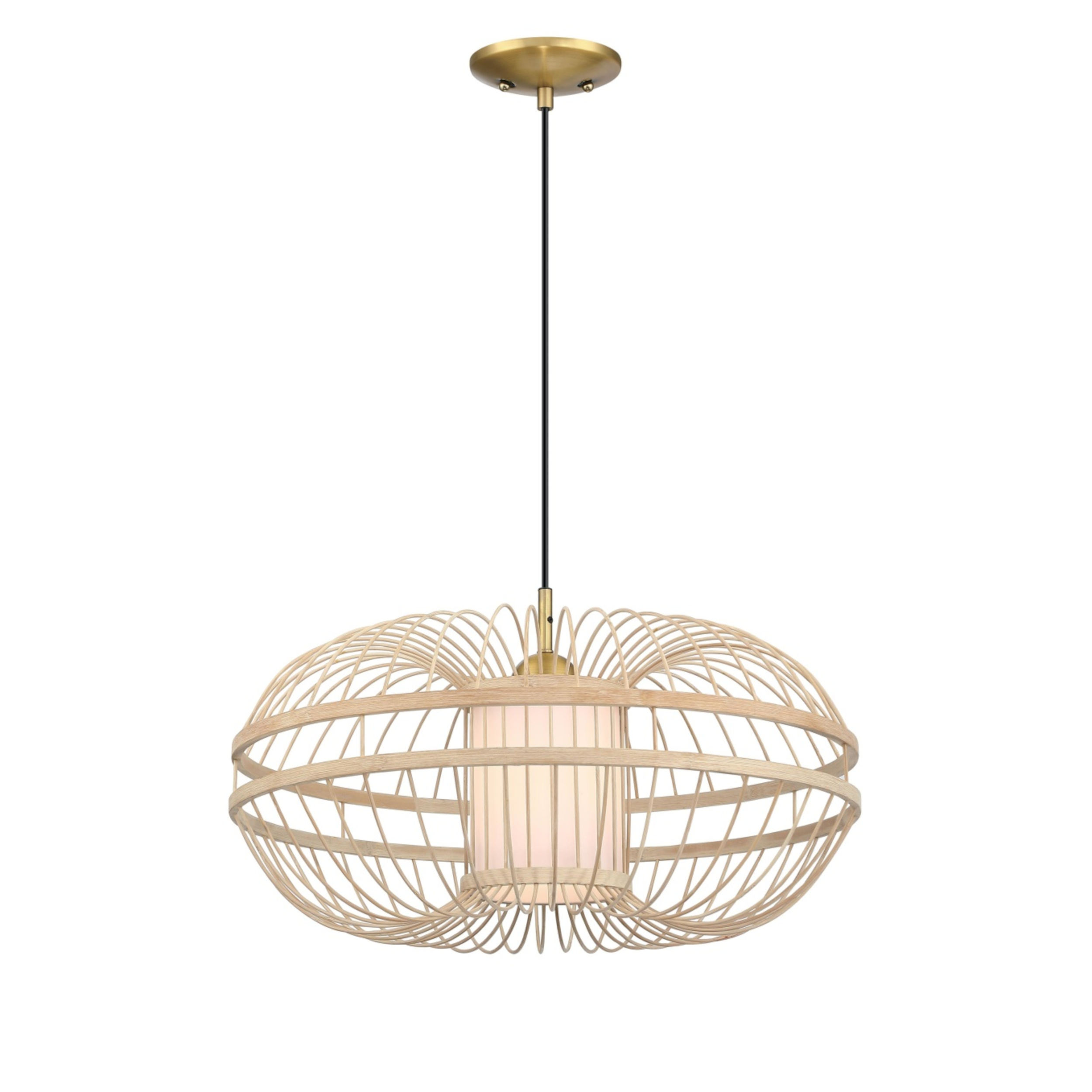Hängeleuchte mit gewebtem Design und weißem Innenlicht. Beige Farbe.