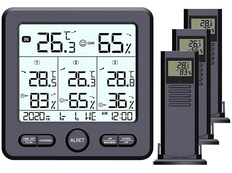 INF Digitales Thermometer/Hygrometer mit 3 Fernsensoren Thermometer