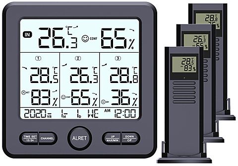 INF Digitales Thermometer/Hygrometer mit 3 Fernsensoren Thermometer