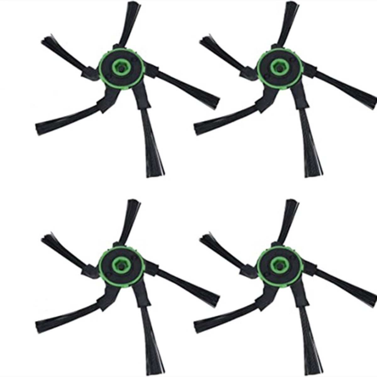 Vier schwarze und grüne Roboter-Staubsaugerbürsten.