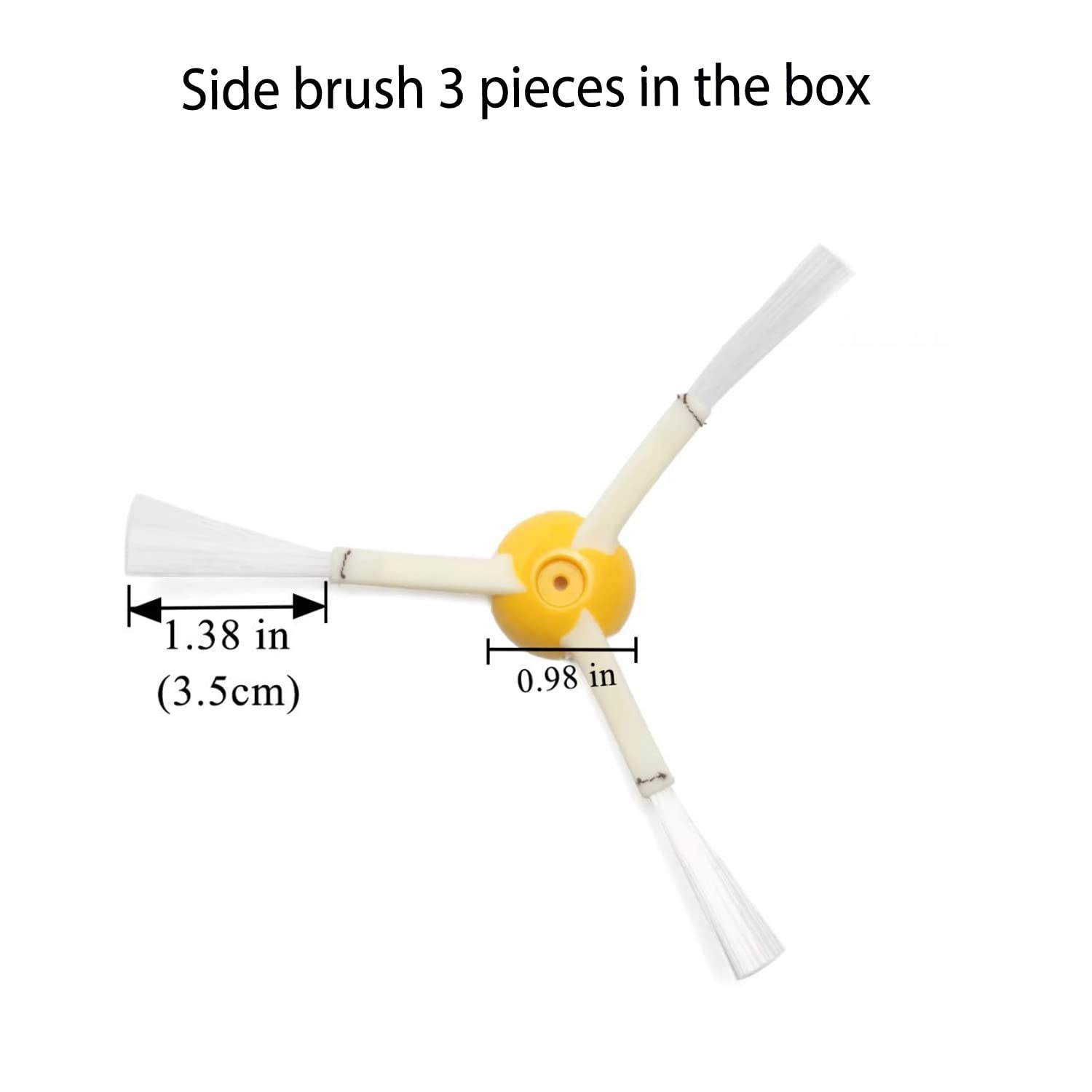 Szczotka boczna robota sprzątającego, trzyramienna, z wymiarami. Żółty środek.