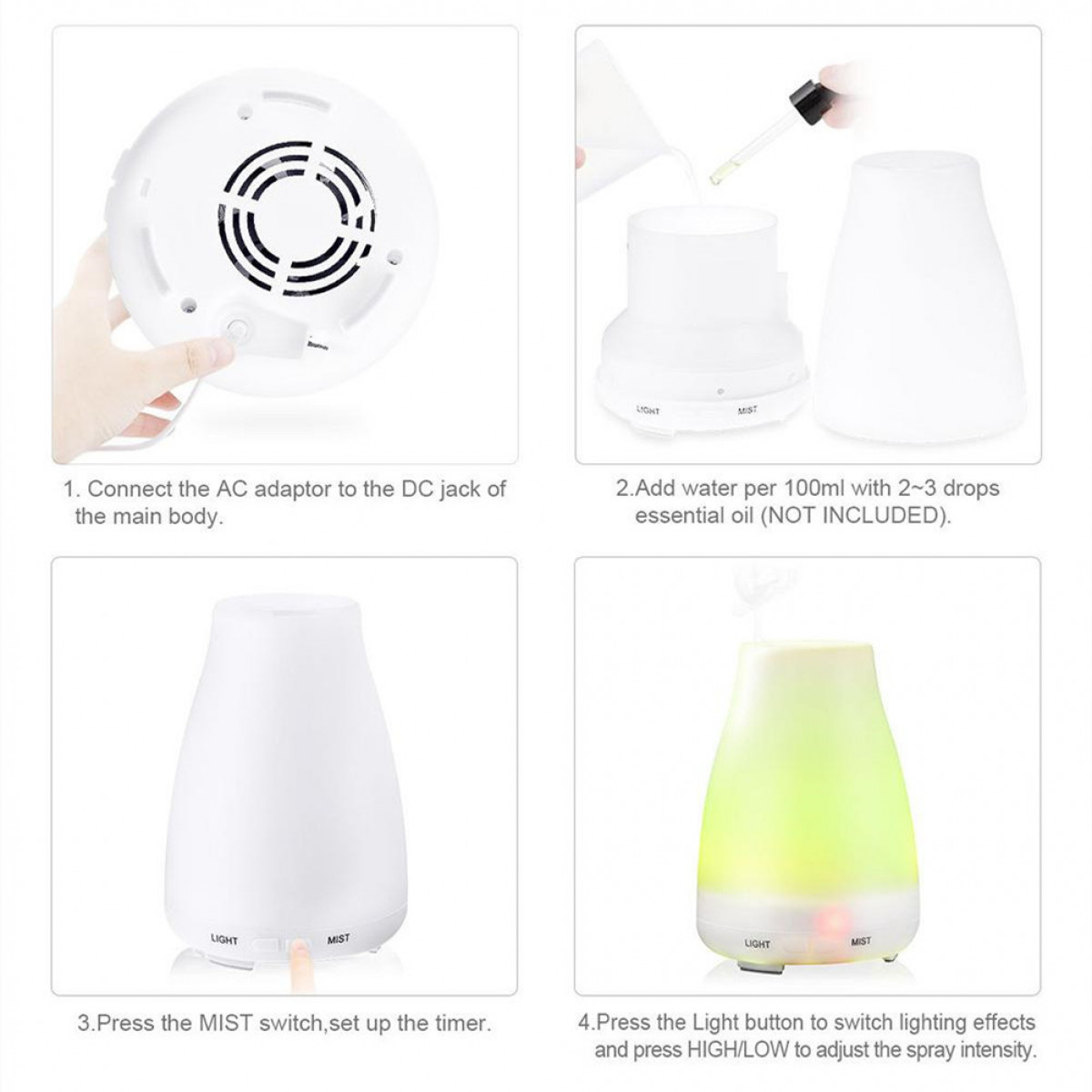 10 Luftbefeuchter Diffuser - Aromalampe Weiß (Raumgröße: m²) ml 100 Aroma Luftbefeuchter und INF