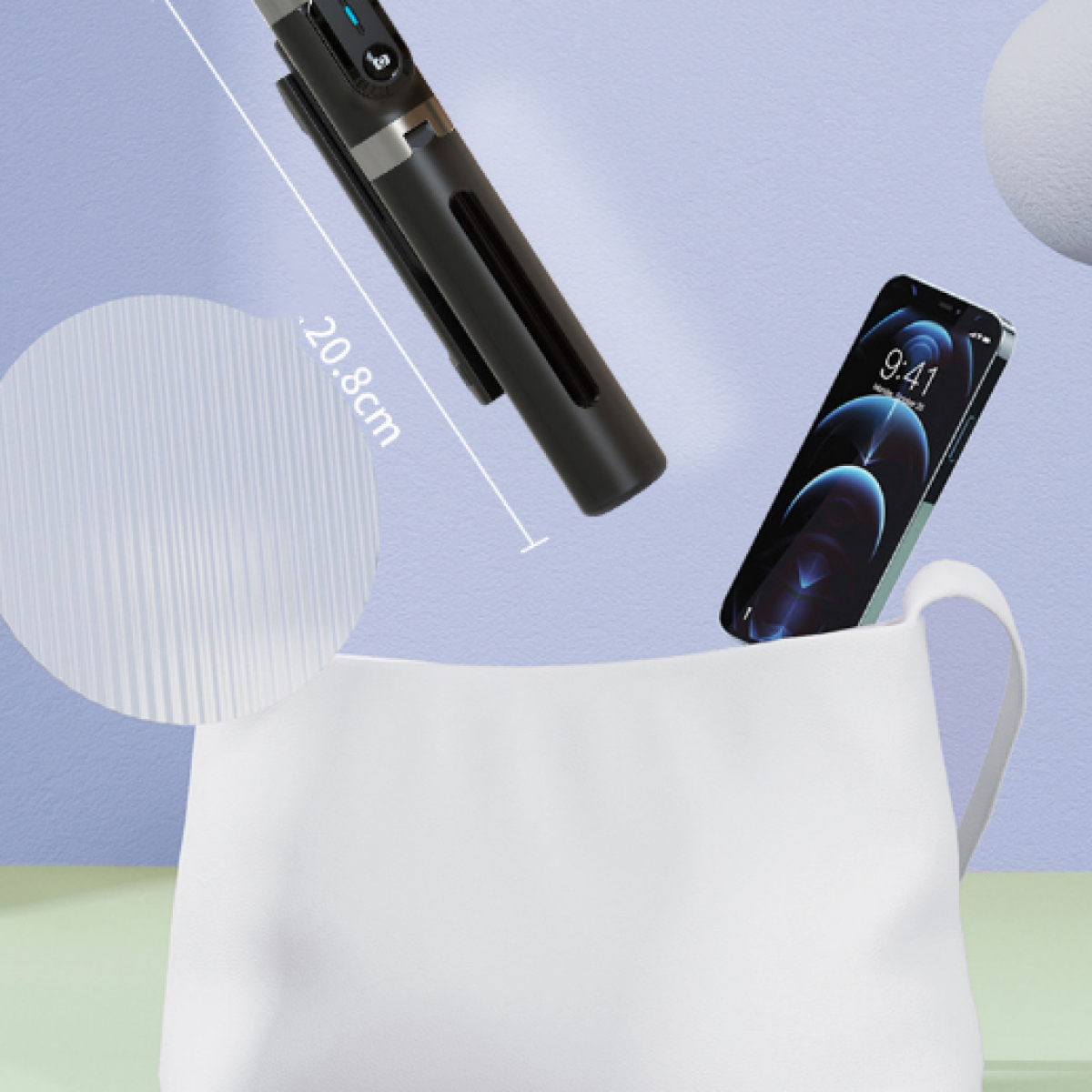 INF Stativ-Selfie-Stick ausziehbarer kabelloser Handyhalter, Schwarz mit Handyständer Bluetooth
