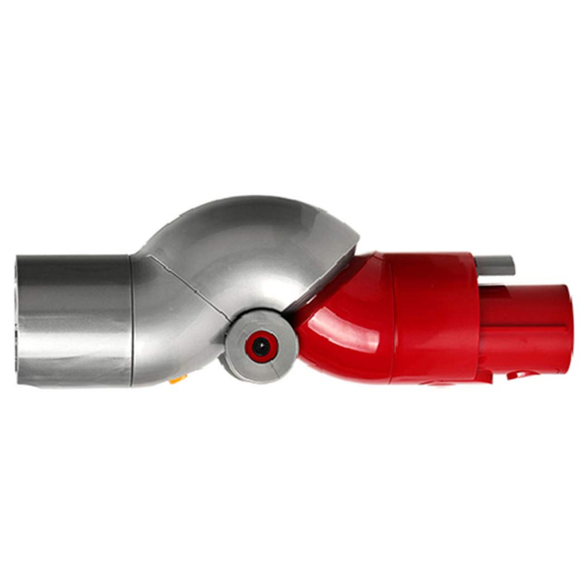 Accessorio per aspirapolvere. Grigio e rosso. Design angolato con un connettore rosso.