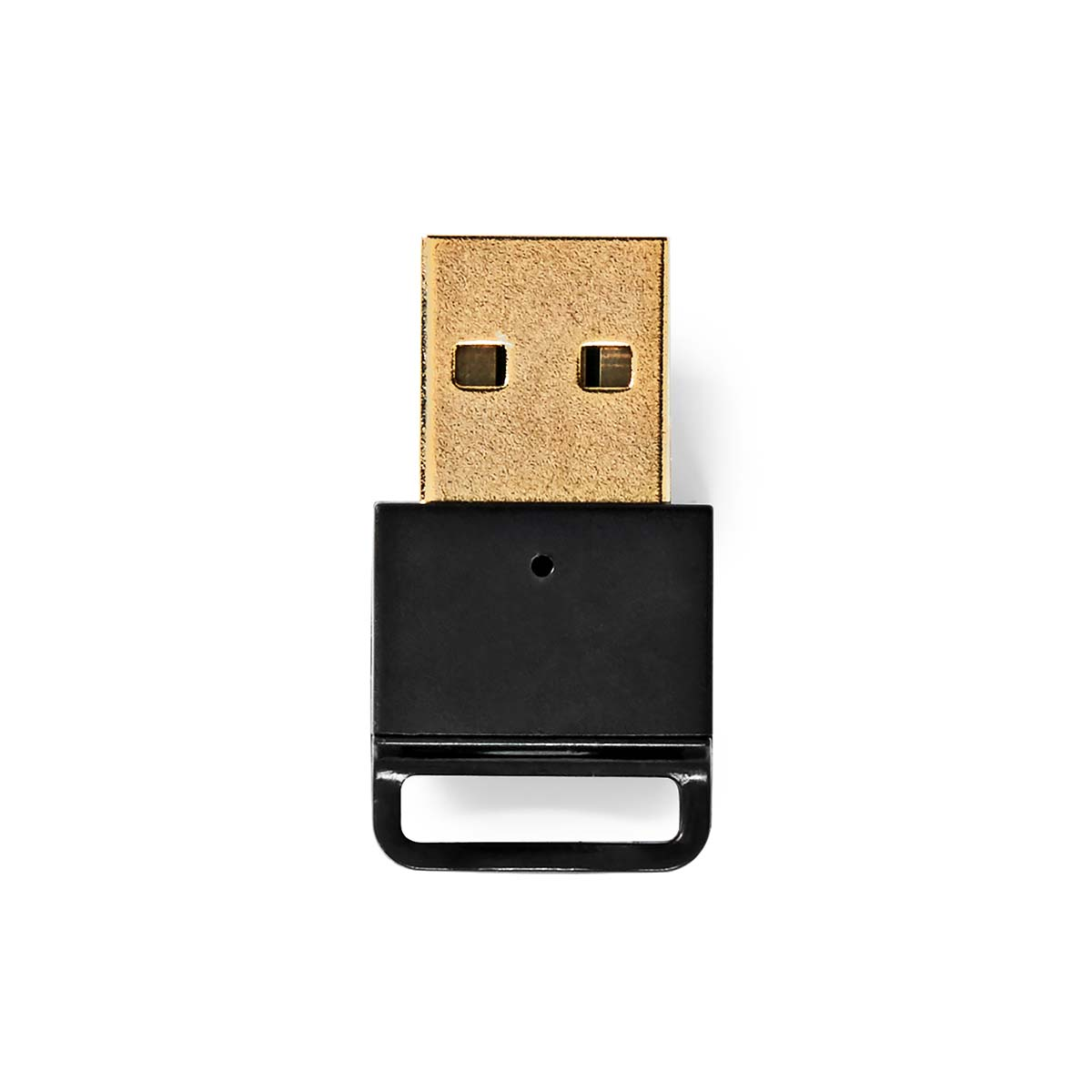 Ein schwarzer USB-Adapter auf weißem Hintergrund.